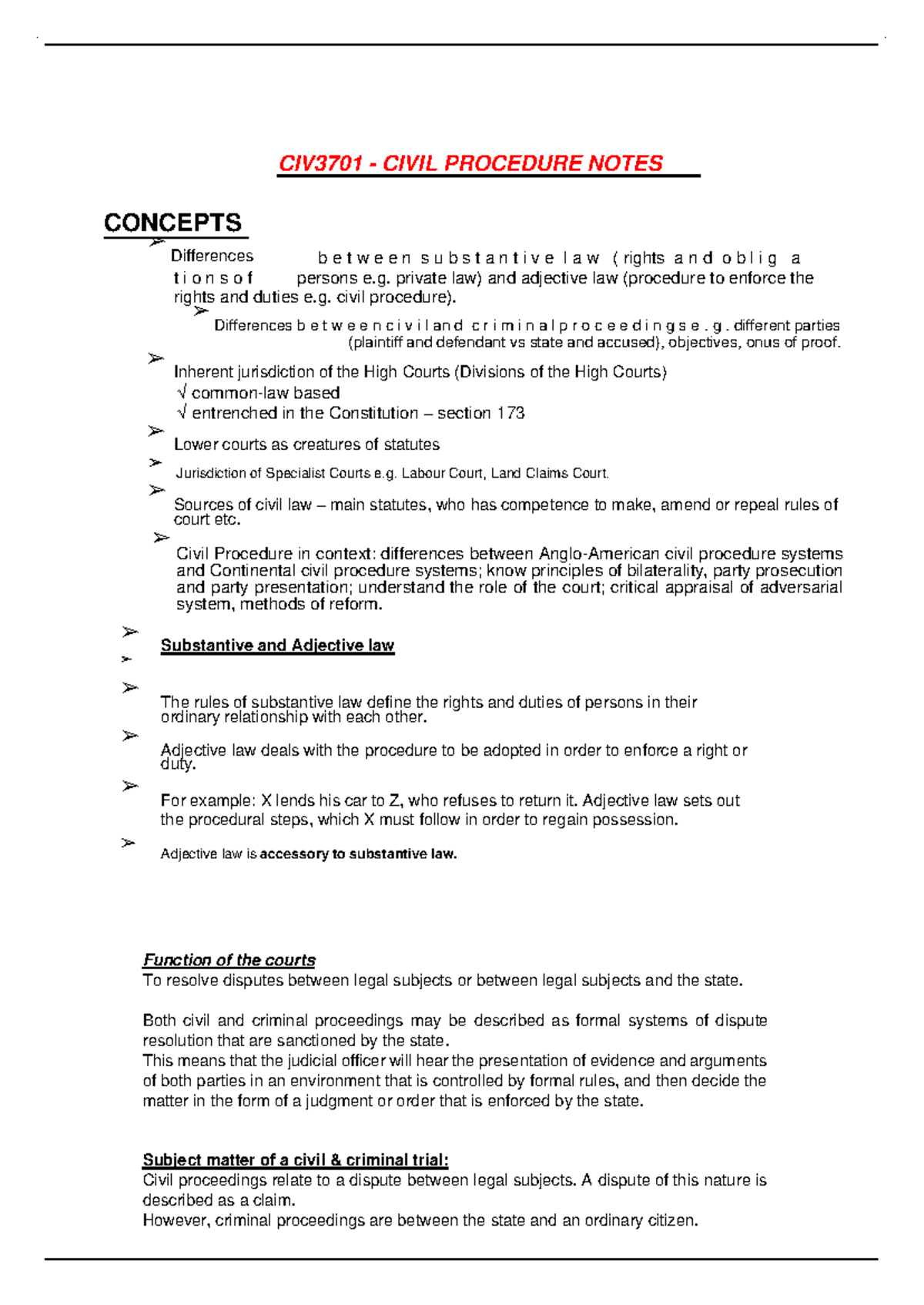 CIV 3701 - 2020 Final Exam Civil Procedure Study Notes - Studocu