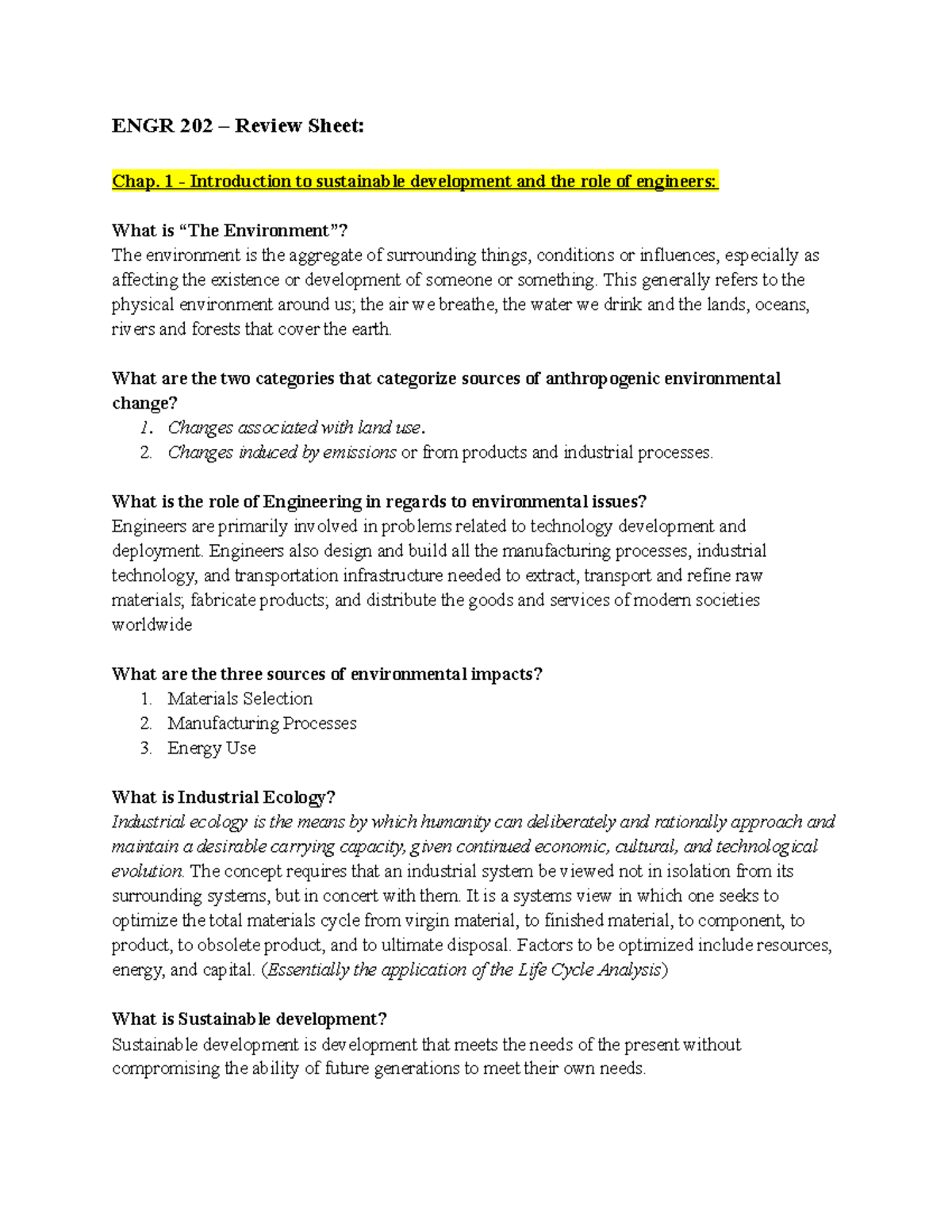 ENGR 202 Final Review: Key Environmental Concepts and Issues - Studocu