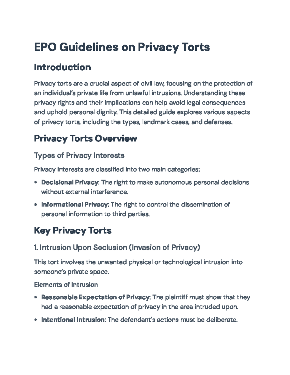EPO Guidelines on Privacy Torts: Types, Cases, and Defenses - EPO ...