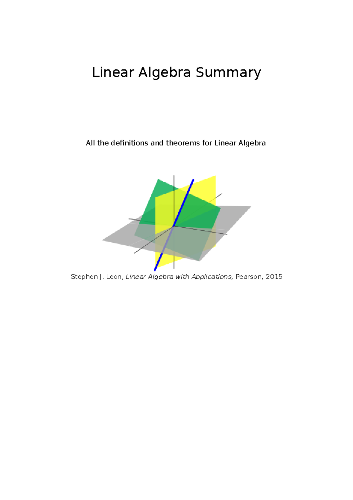 Linear Algebra Summary 1: Key Definitions & Theorems for Study ...