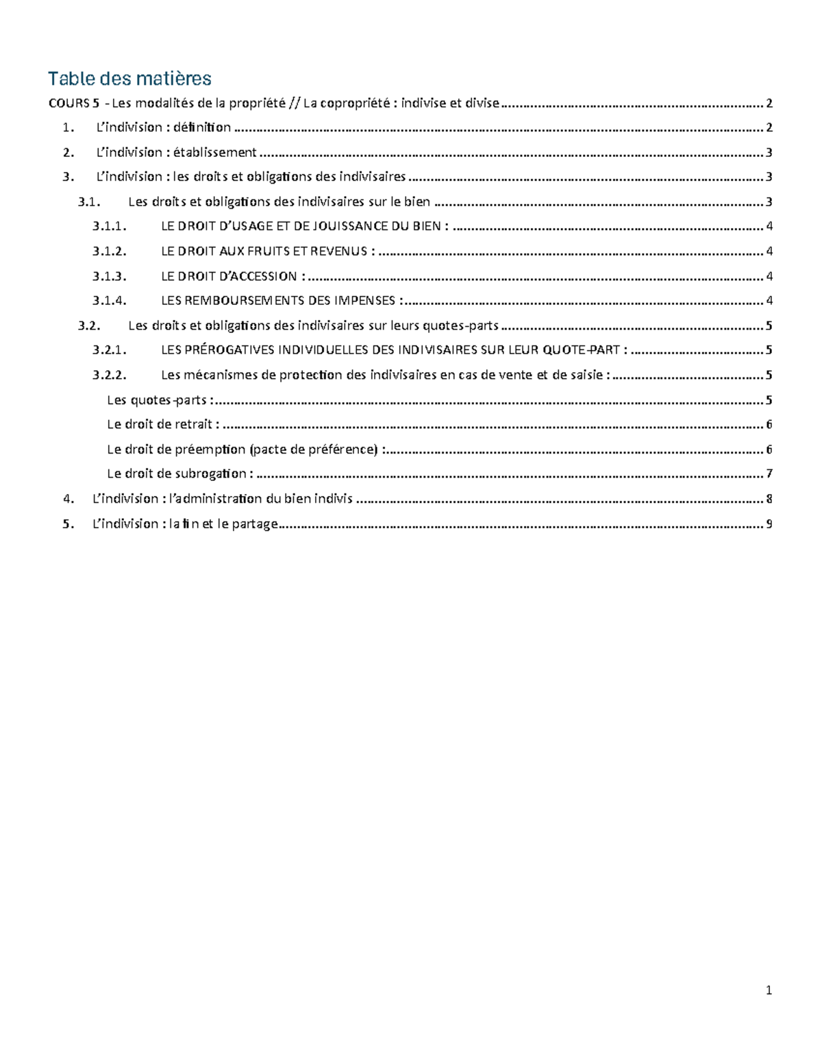 DRT1003 Cours 5 : Modalités de la Propriété et Copropriété Indivise ...