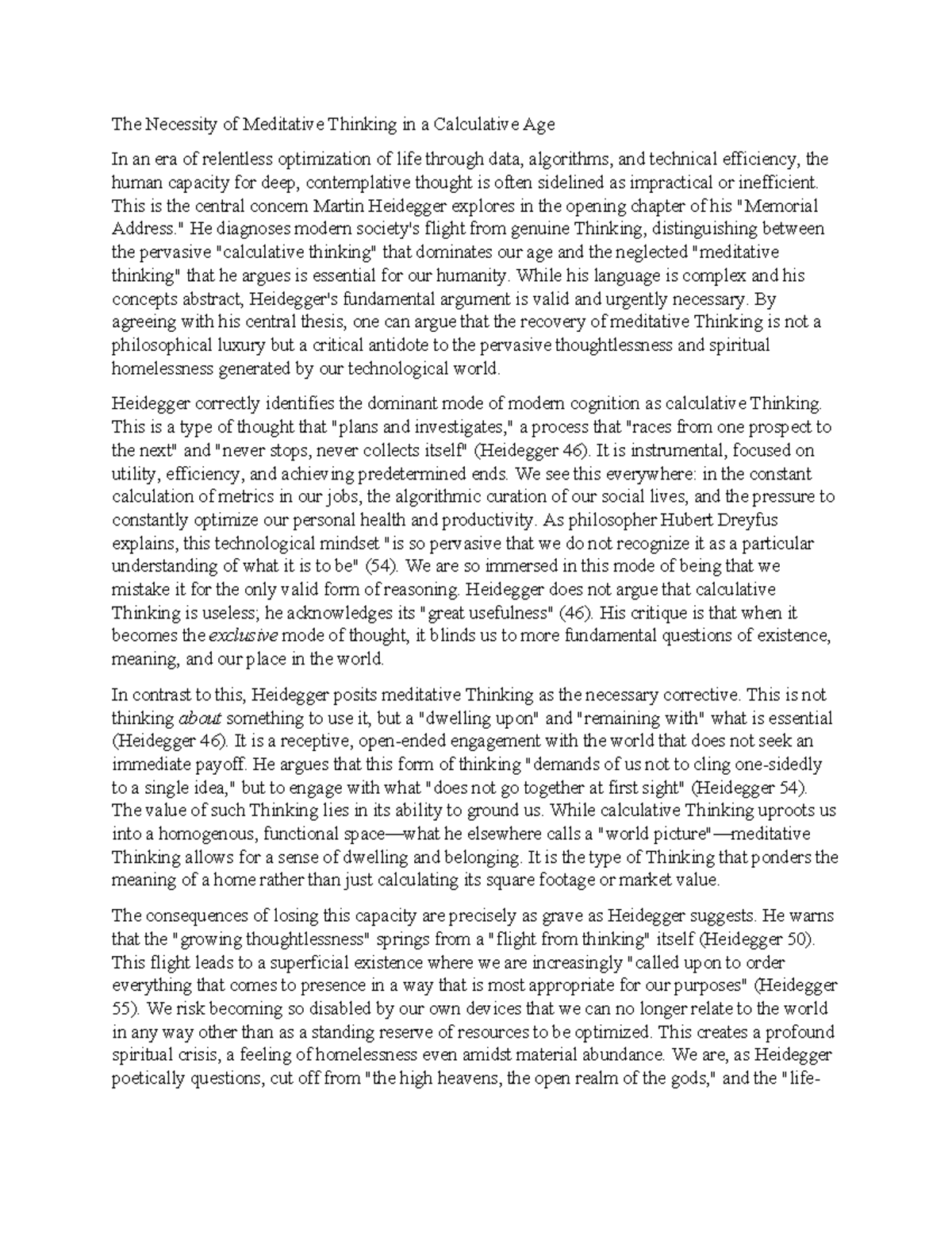 The Necessity of Meditative Thinking in a Calculative Age - #8013069 ...