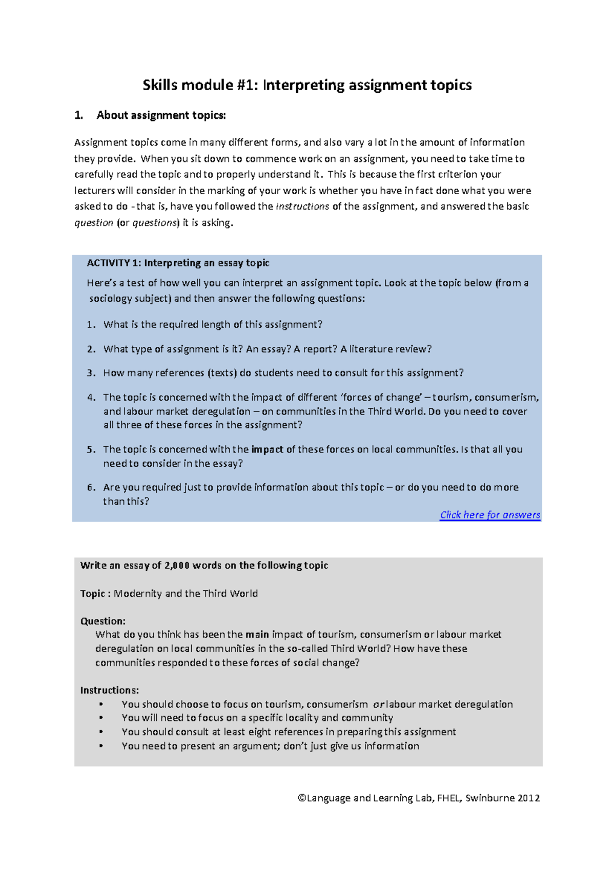 Essay plan guide ALL - Skills module #1: Interpreting assignment topics ...