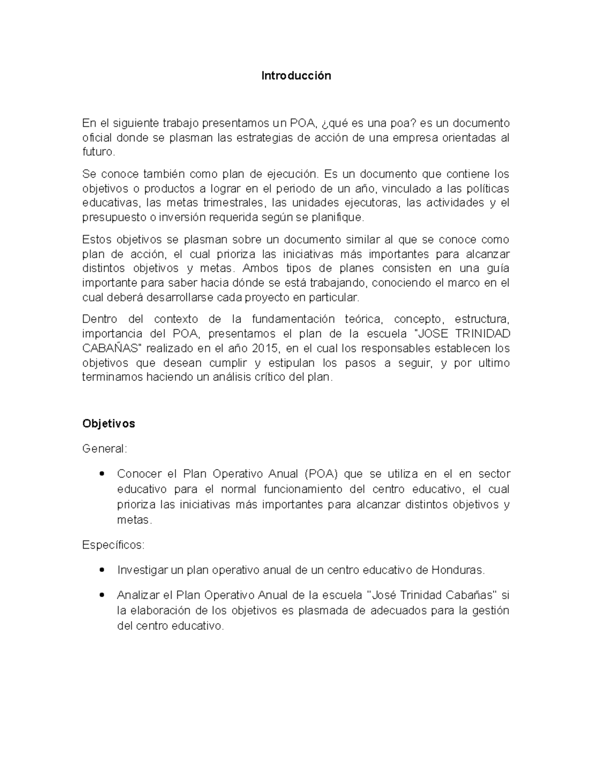 POA 2015: Análisis del Plan Operativo Anual en Educación - Studocu