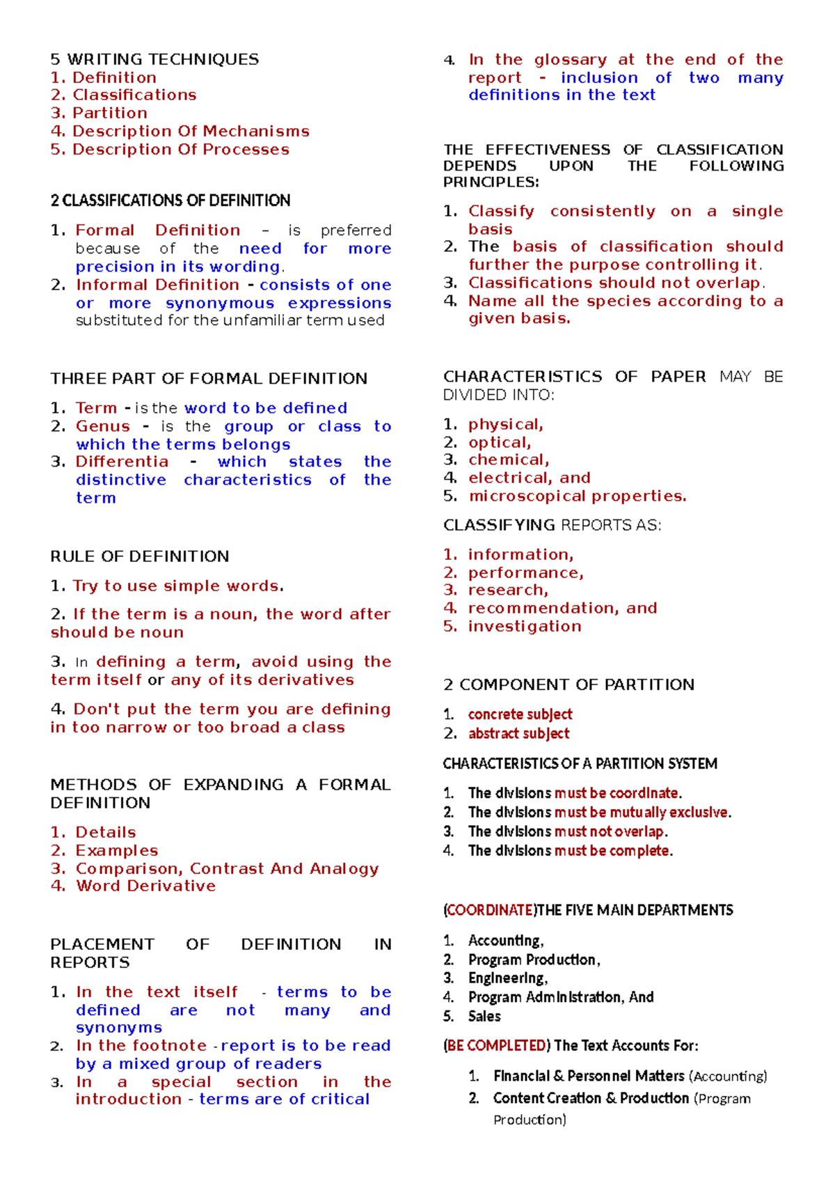 Writing Techniques: Definitions, Classifications, and Mechanisms - Studocu