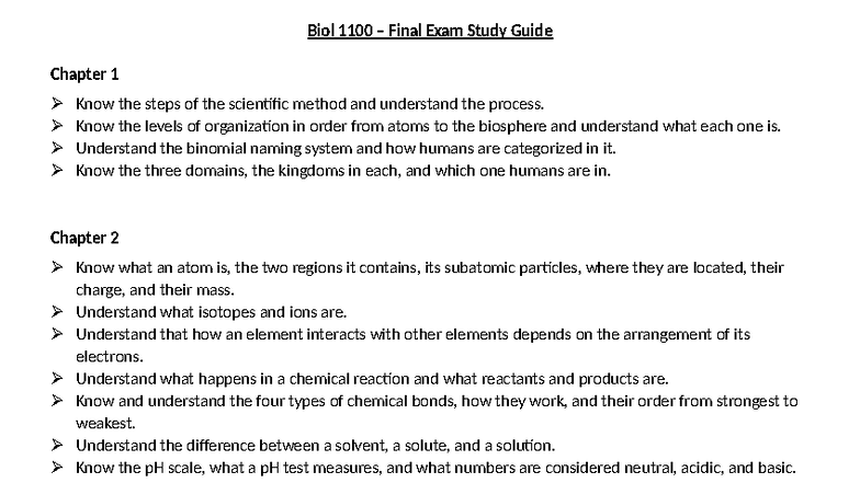 Biol 1100 Final Exam Study Guide: Key Concepts and Topics - Studocu