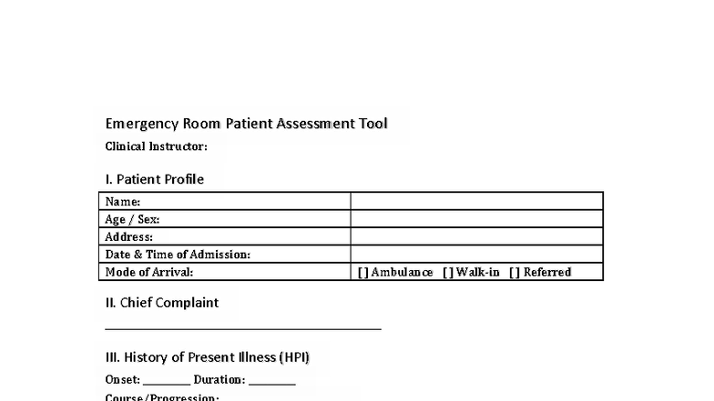 ER Patient Assessment Tool: Clinical Instructor Guide - Studocu