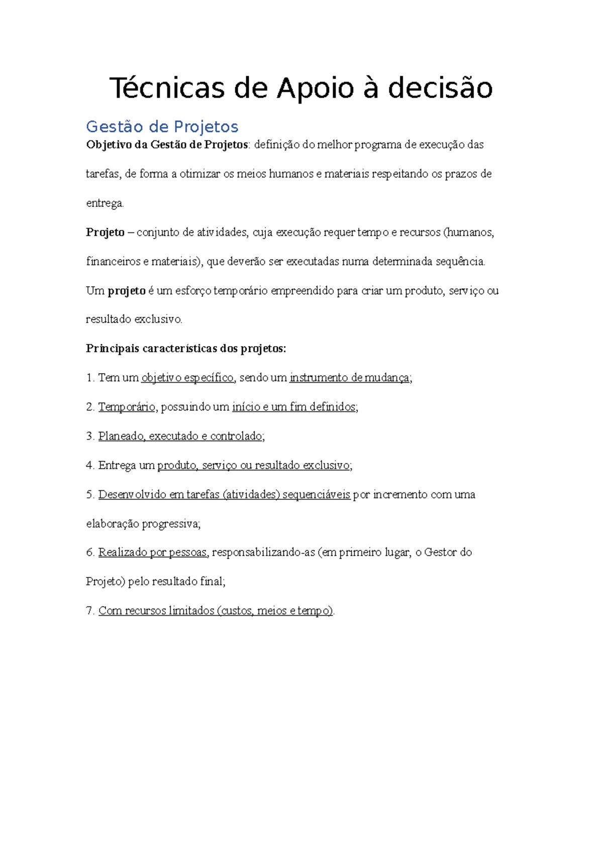 Técnicas de Apoio à Decisão em Gestão de Projetos - Análise e ...