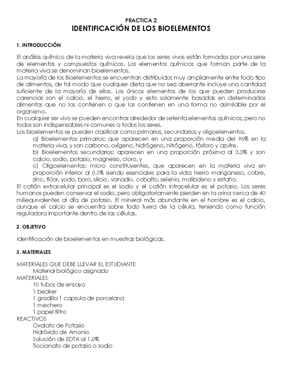 Práctica 2: Guía para la Identificación de Bioelementos en Muestras ...