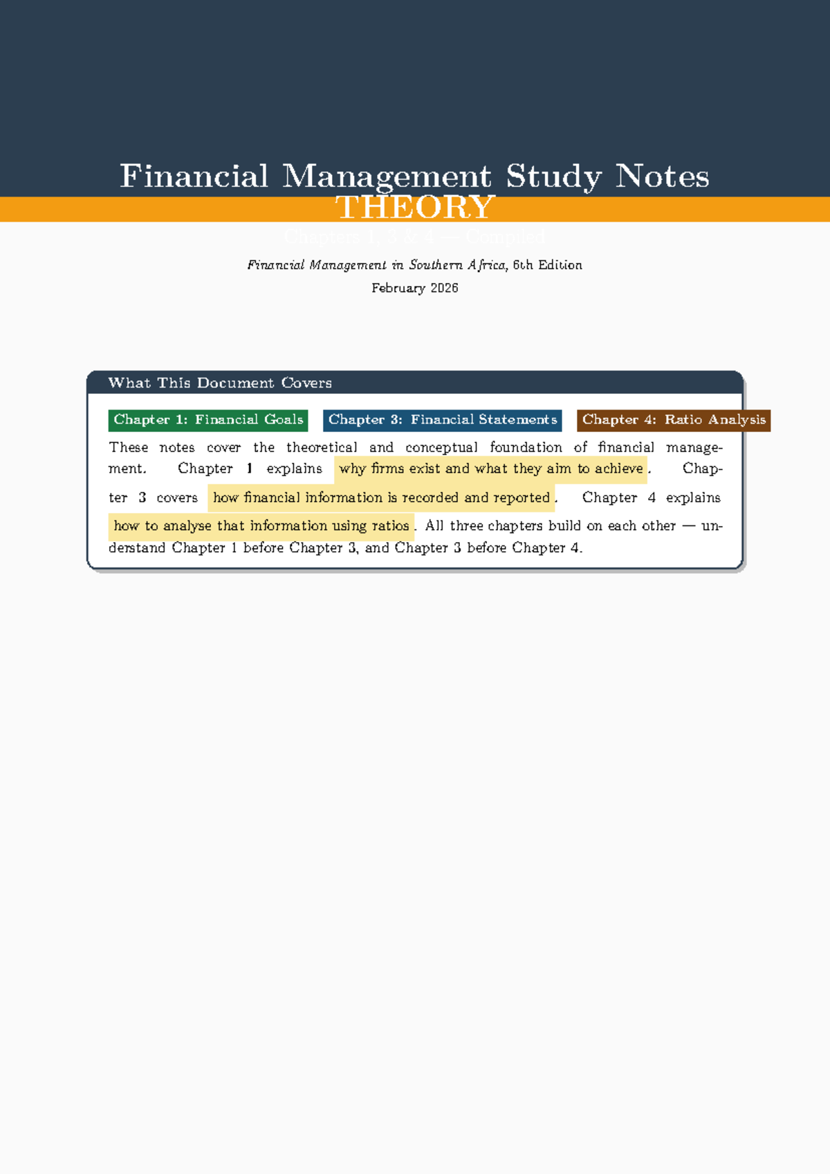 BMAN311 Financial Management Theory Notes: Chapters 1, 3 & 4 - Studocu
