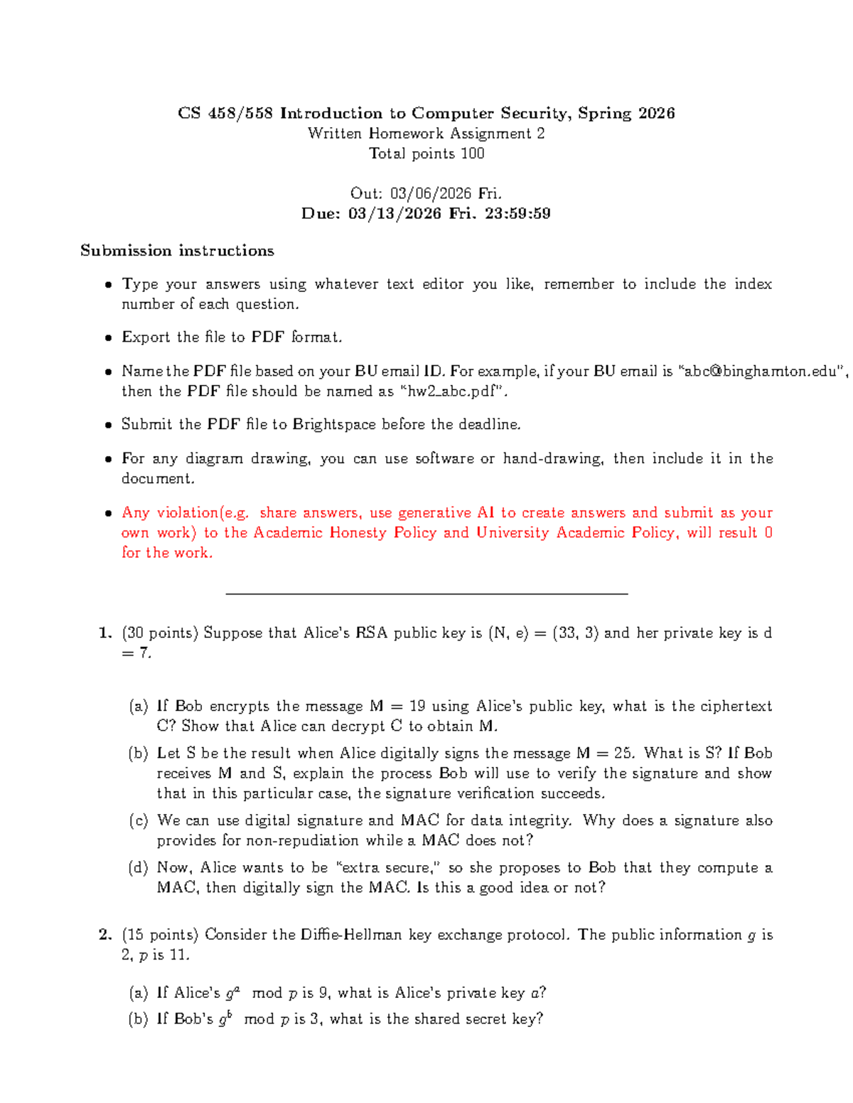 CS458 Spring 2026 Homework 2: Computer Security Assignment Instructions ...