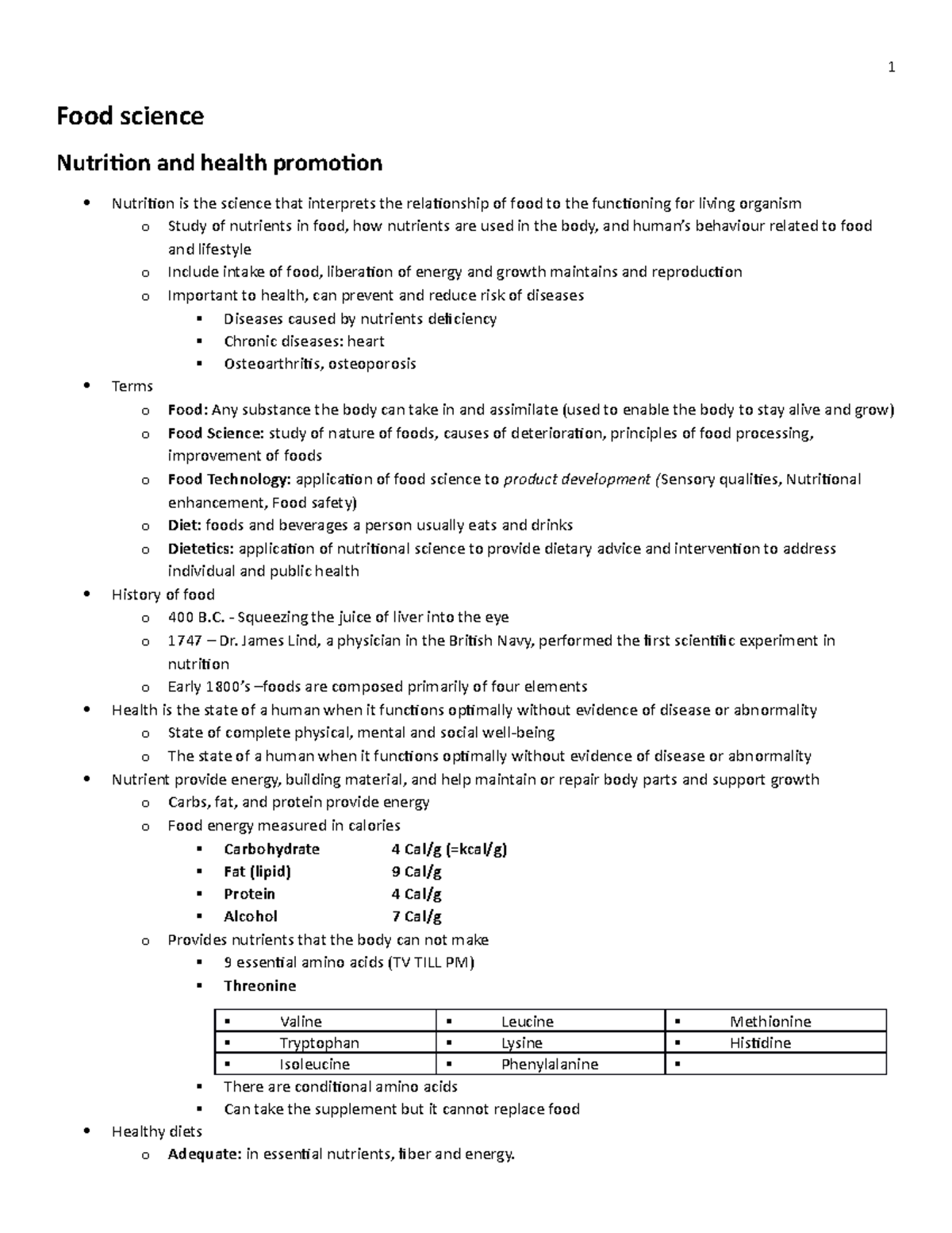 FOOD Science - Lecture Notes on Nutrition & Health Promotion (1-20 ...