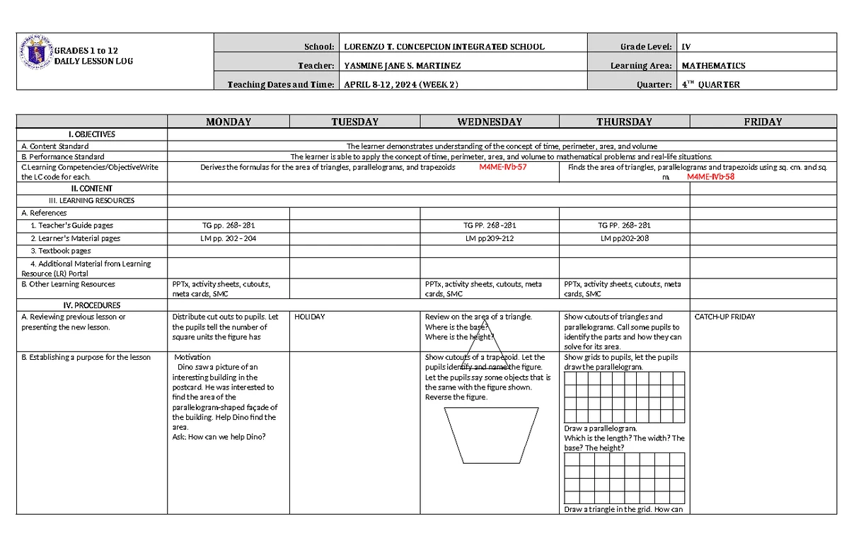 DLL English 4 Q4 W1: Daily Lesson Log for Oral Language Skills - Studocu