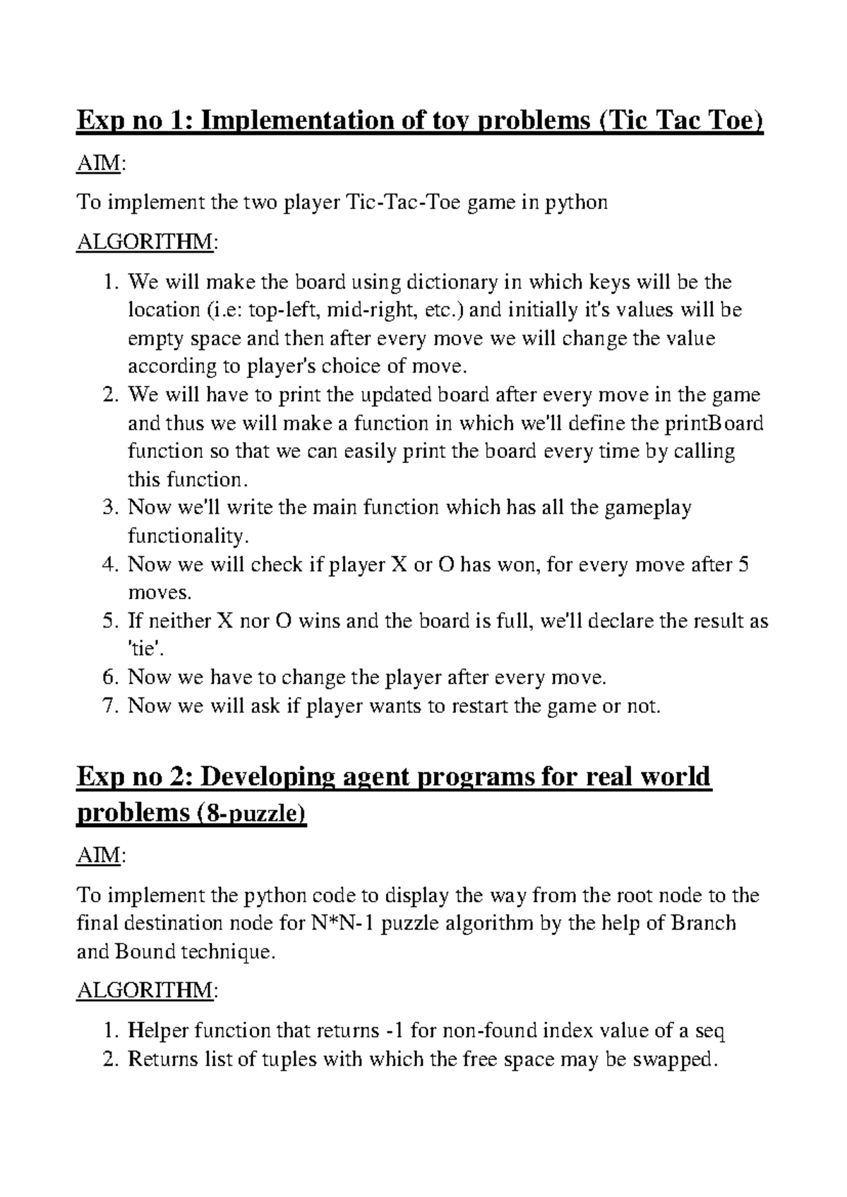 AI Algorithms and Applications: Implementation of Toy Problems (CS101 ...