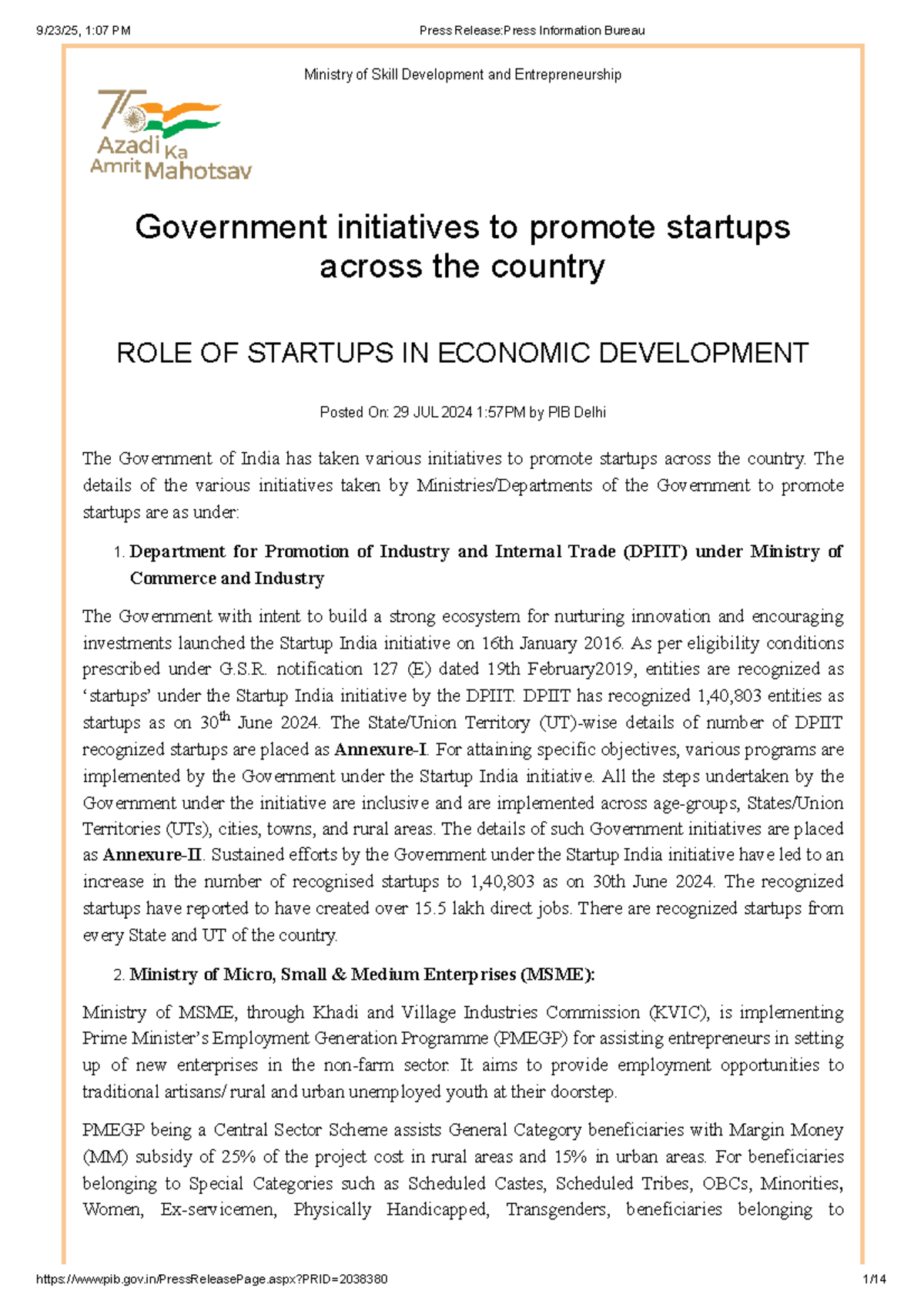 Government Initiatives for Startups: Economic Development Insights ...