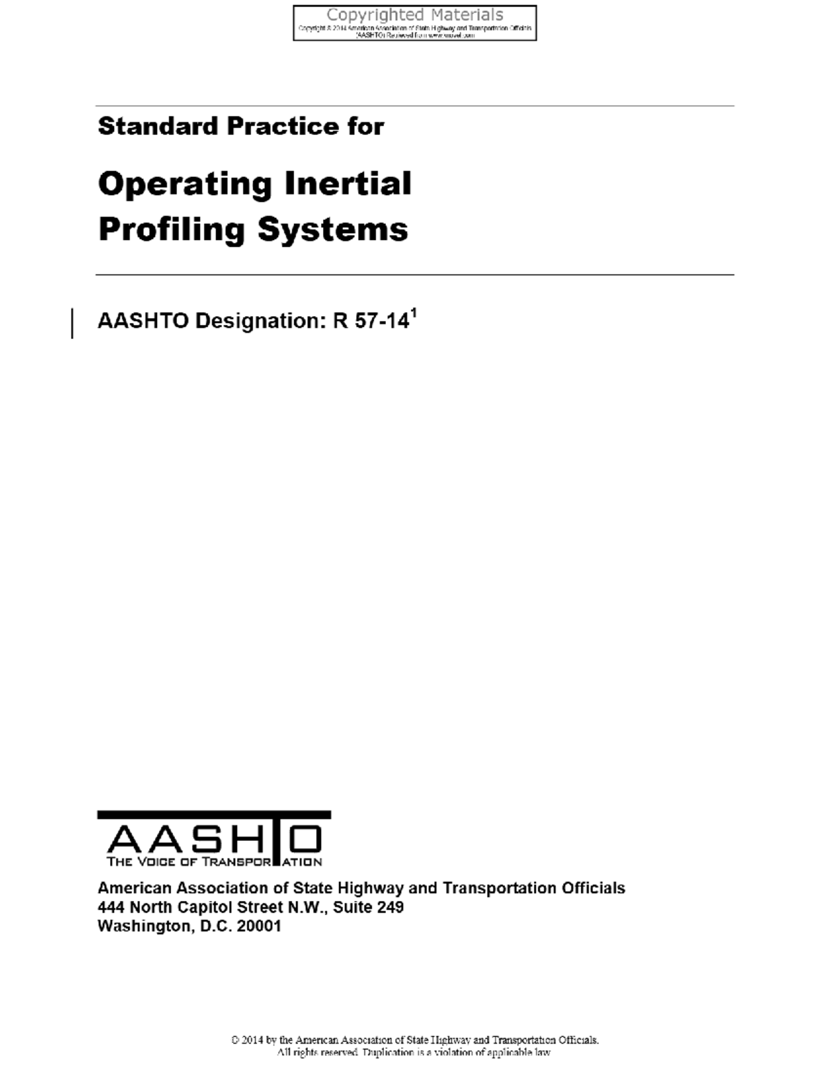 AASHTO R 57-14: Standard Practice for Inertial Profiling Systems - Studocu