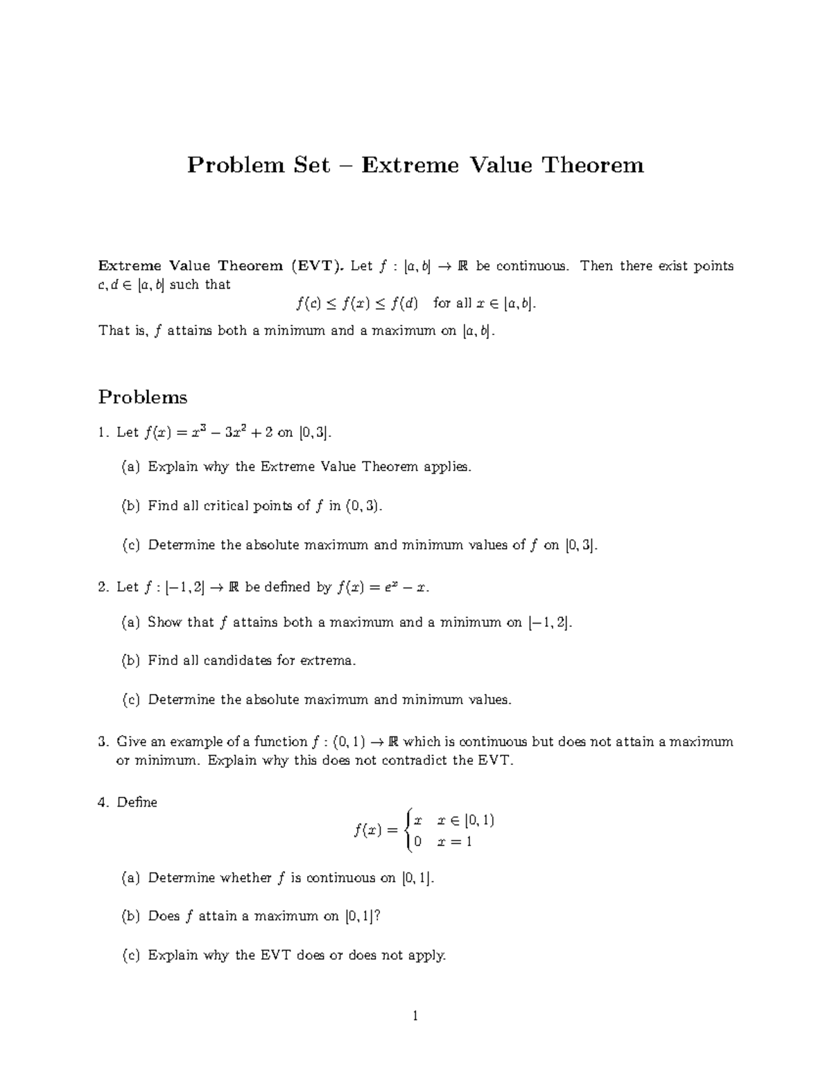 Extreme Value Theorem (EVT) Problem Set and Solutions - Studocu
