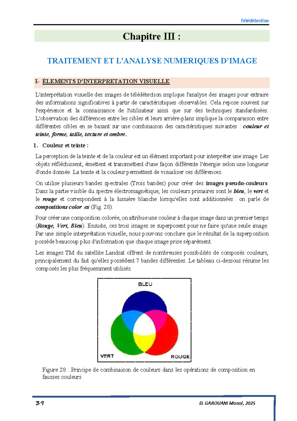 Télédétection Chapitre : Traitement Numérique et Analyse des Images ...