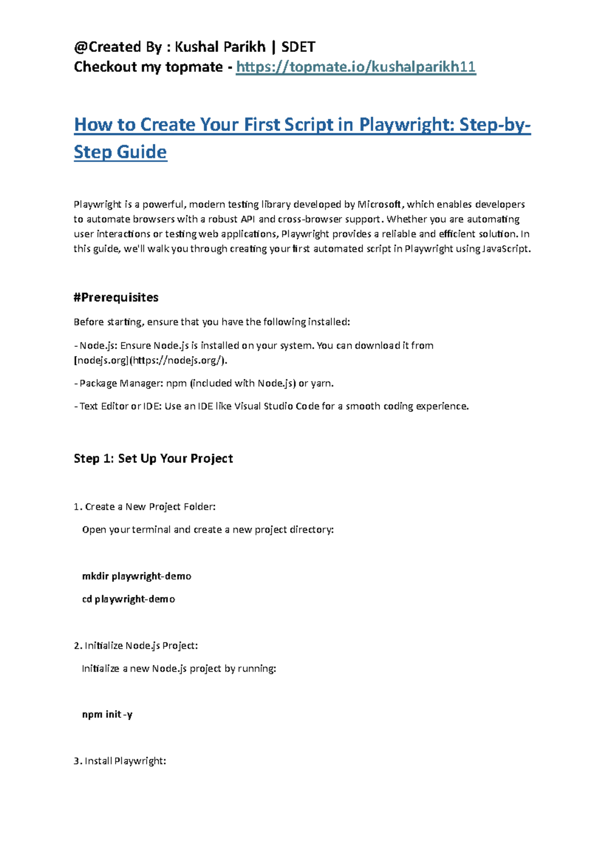 Playwright Automation Setup - Quick Guide for Javascript Testing - Studocu