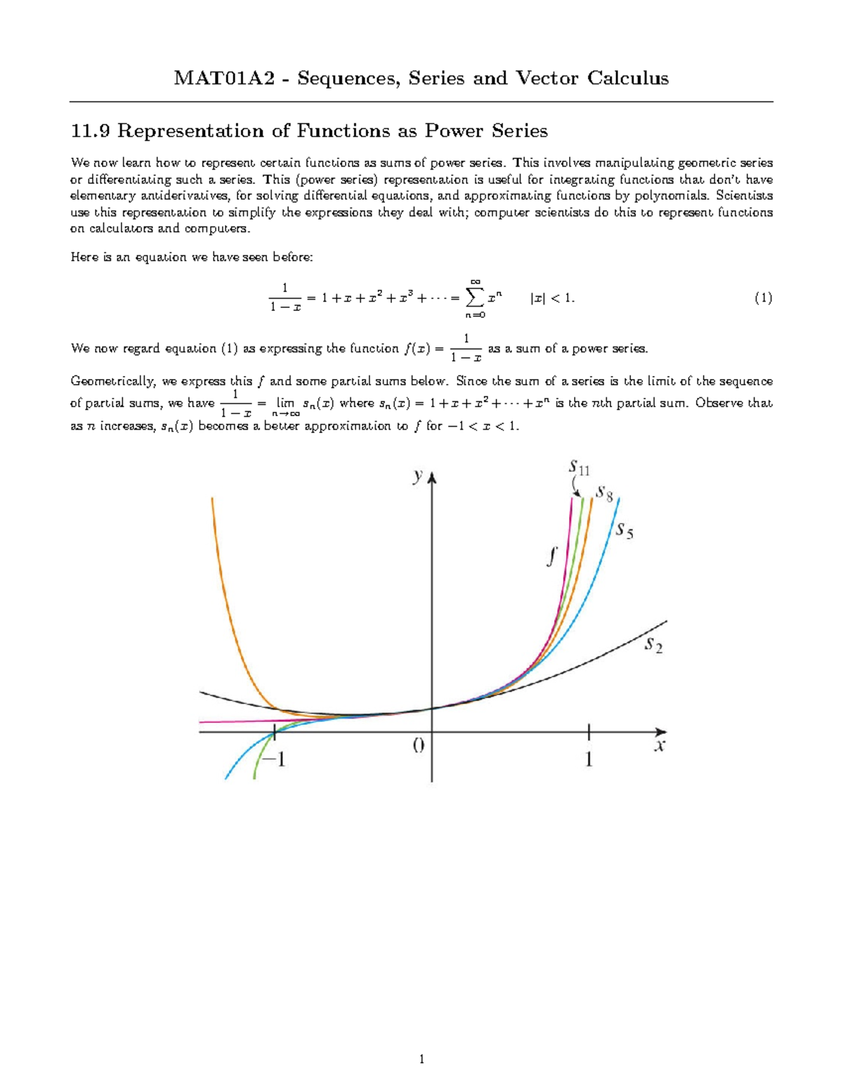 MAT01A2 Power Series Representation of Functions - Section 11 - Studocu