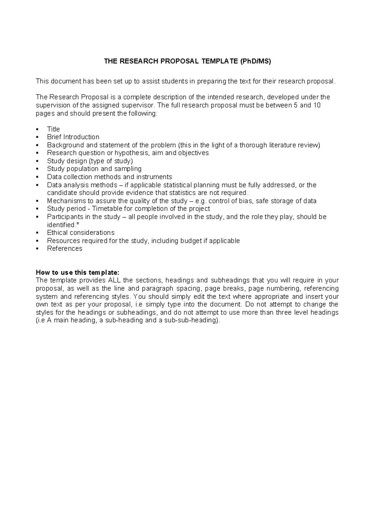Research Proposal Template for PhD/MS Studies - Studocu