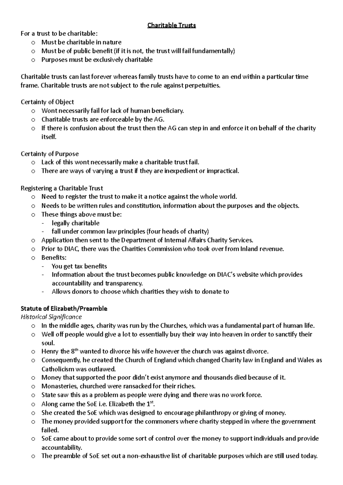 Equity 101: Charitable Trusts Exam Notes & Key Case Summaries - Studocu
