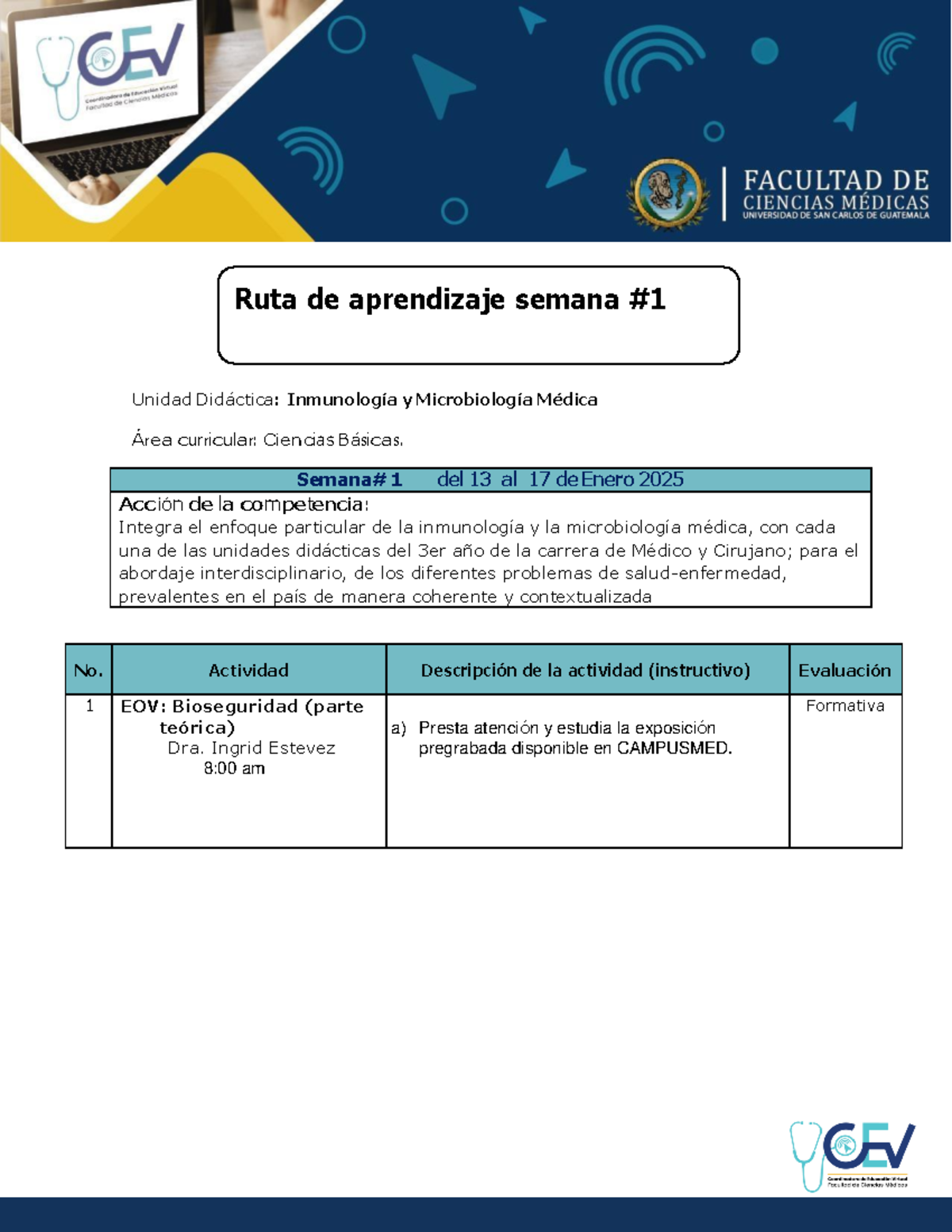 Ruta de aprendizaje semana 1 2025 - Unidad Didáctica: Inmunología y ...