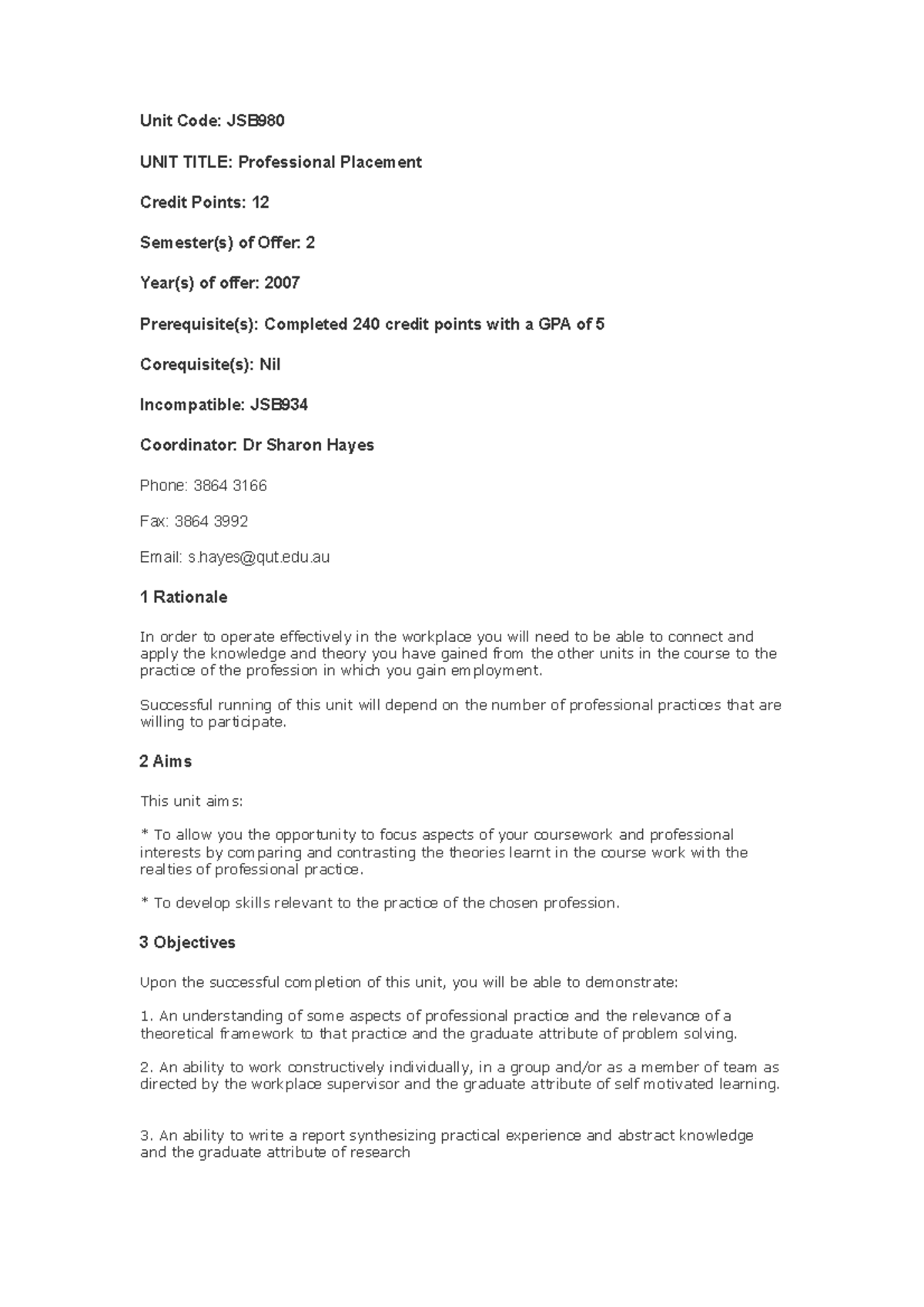 JSB980 final unit outline for the year of 2021 - Unit Code: JSB UNIT ...