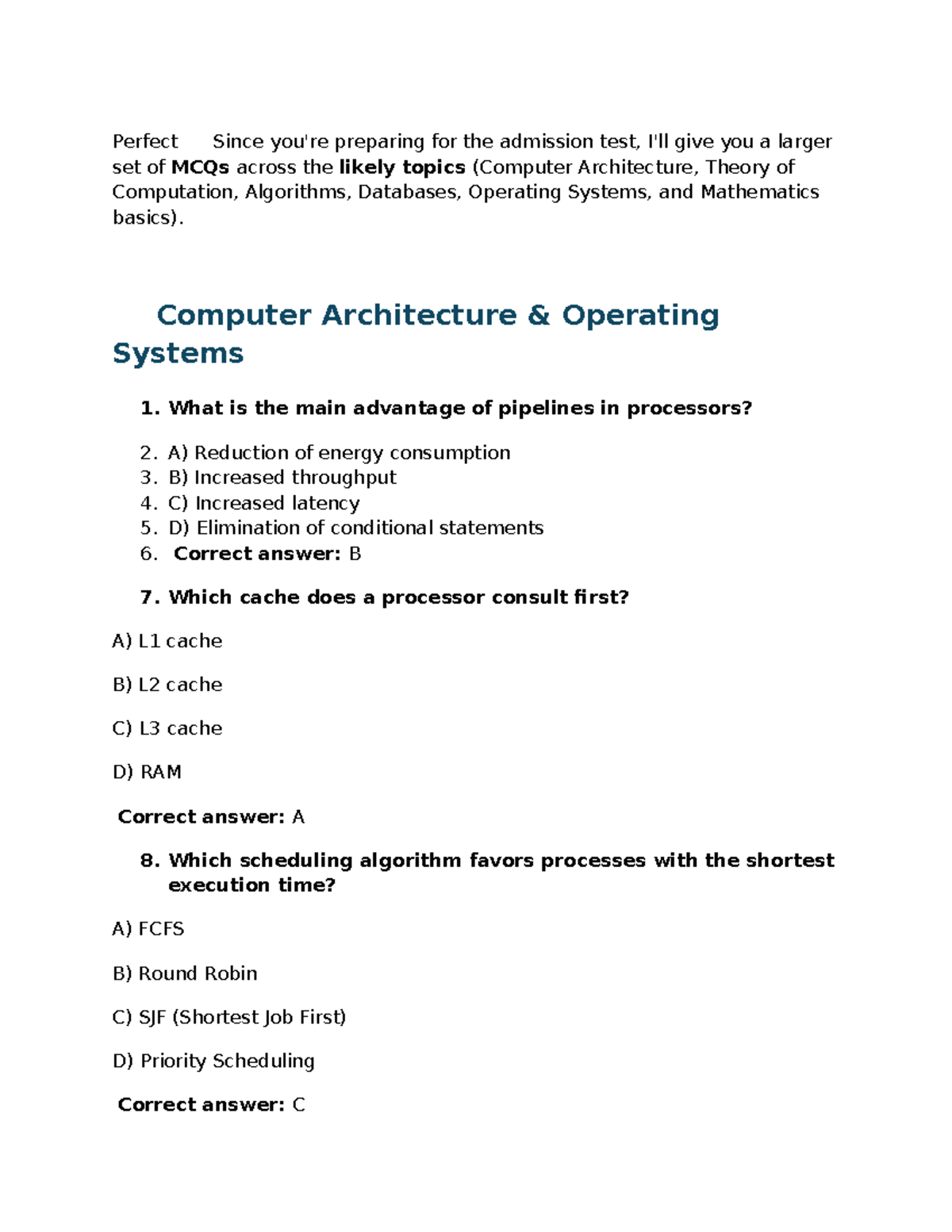 CA - Admission Test MCQs for Computer Science Master's Program - Studocu