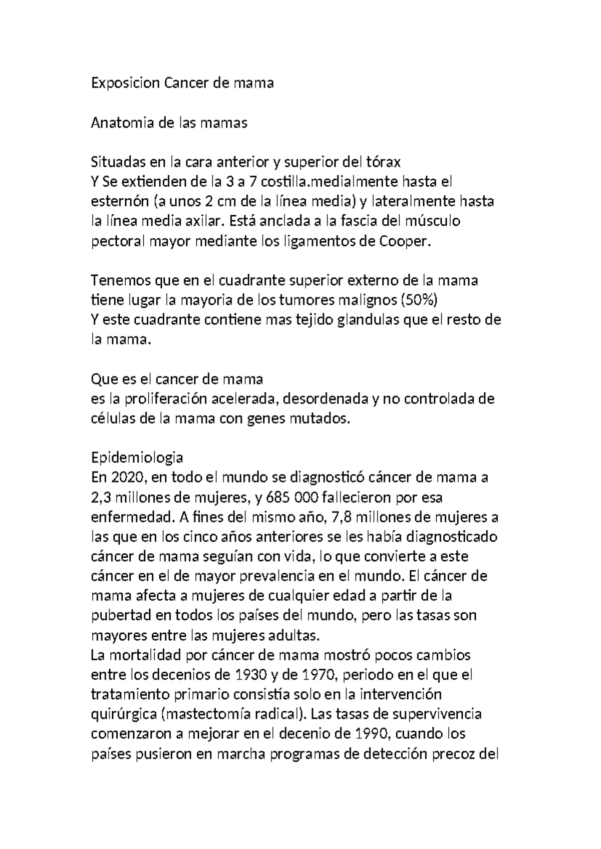 Exposición sobre el Cáncer de Mama: Anatomía y Epidemiología - Studocu