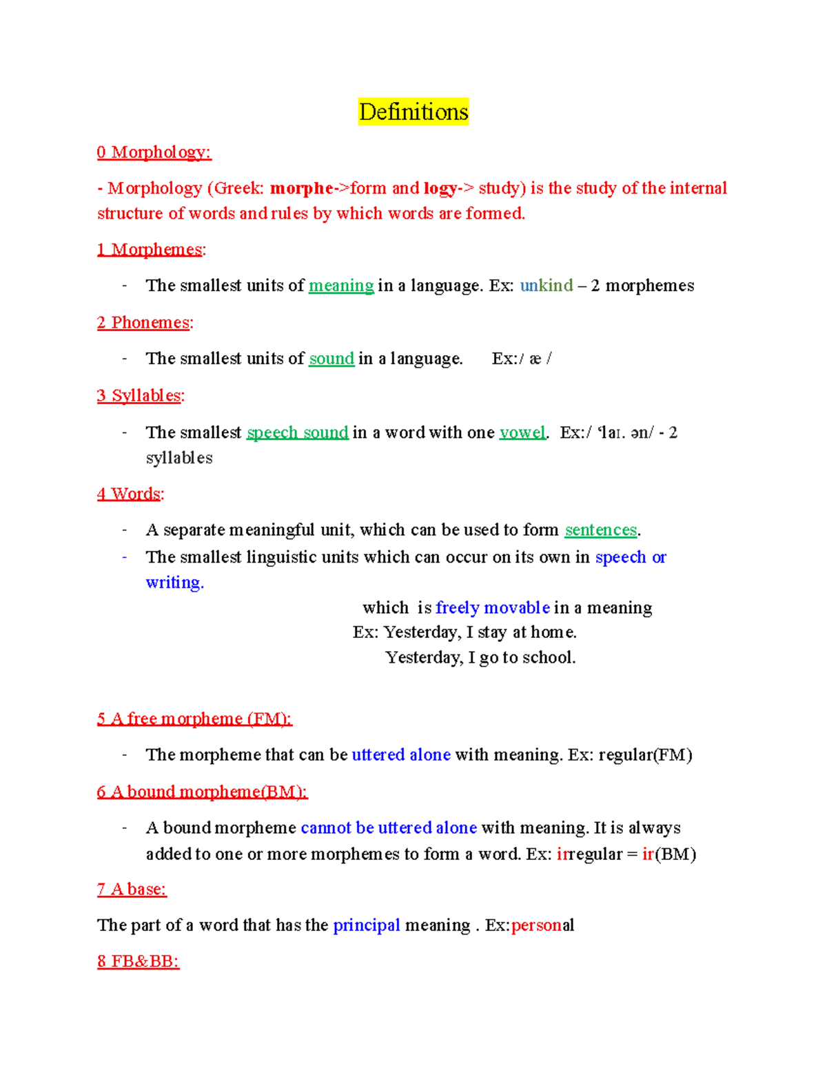 Definitions of Morphology: Key Concepts and Terms - Studocu