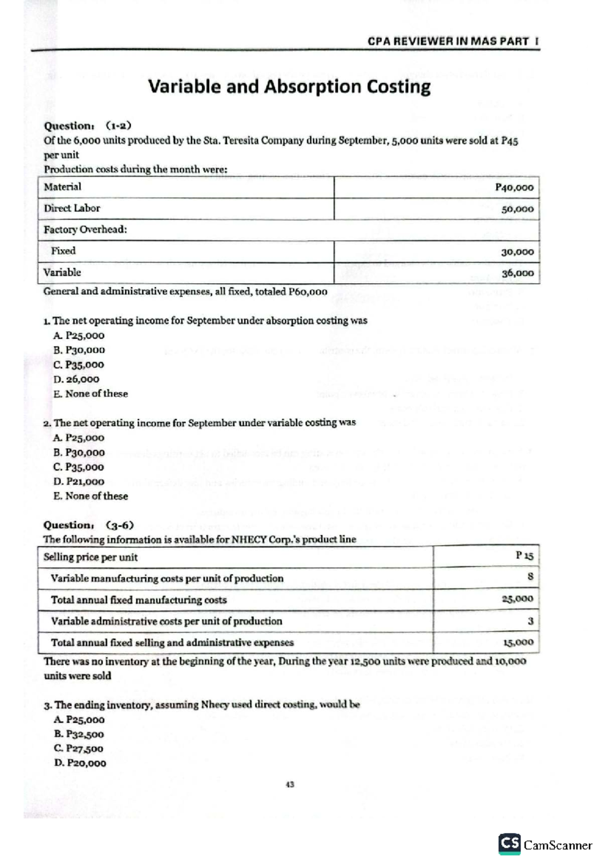 CPA REVIEWER IN MAS PART I: Variable vs Absorption Costing Analysis ...