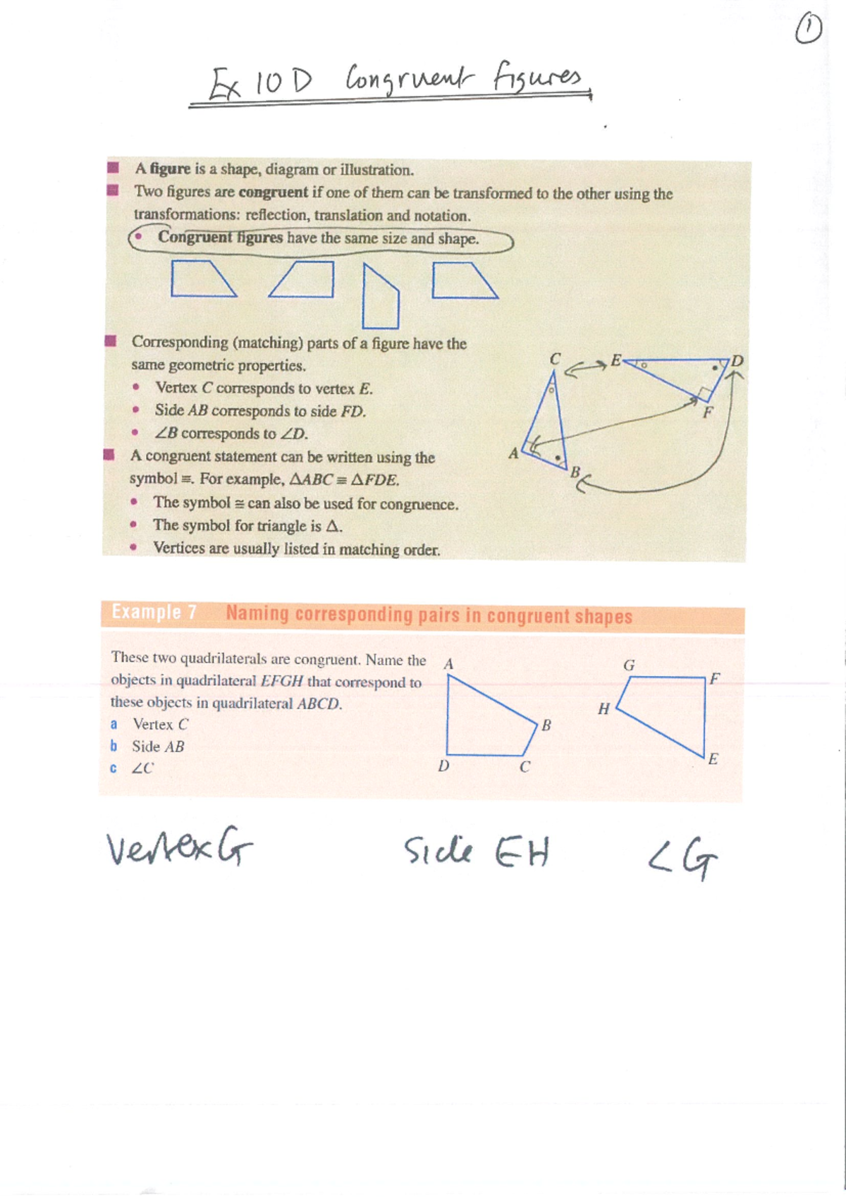 Notes on Ex 10D: Understanding Congruent Figures and Transformations ...
