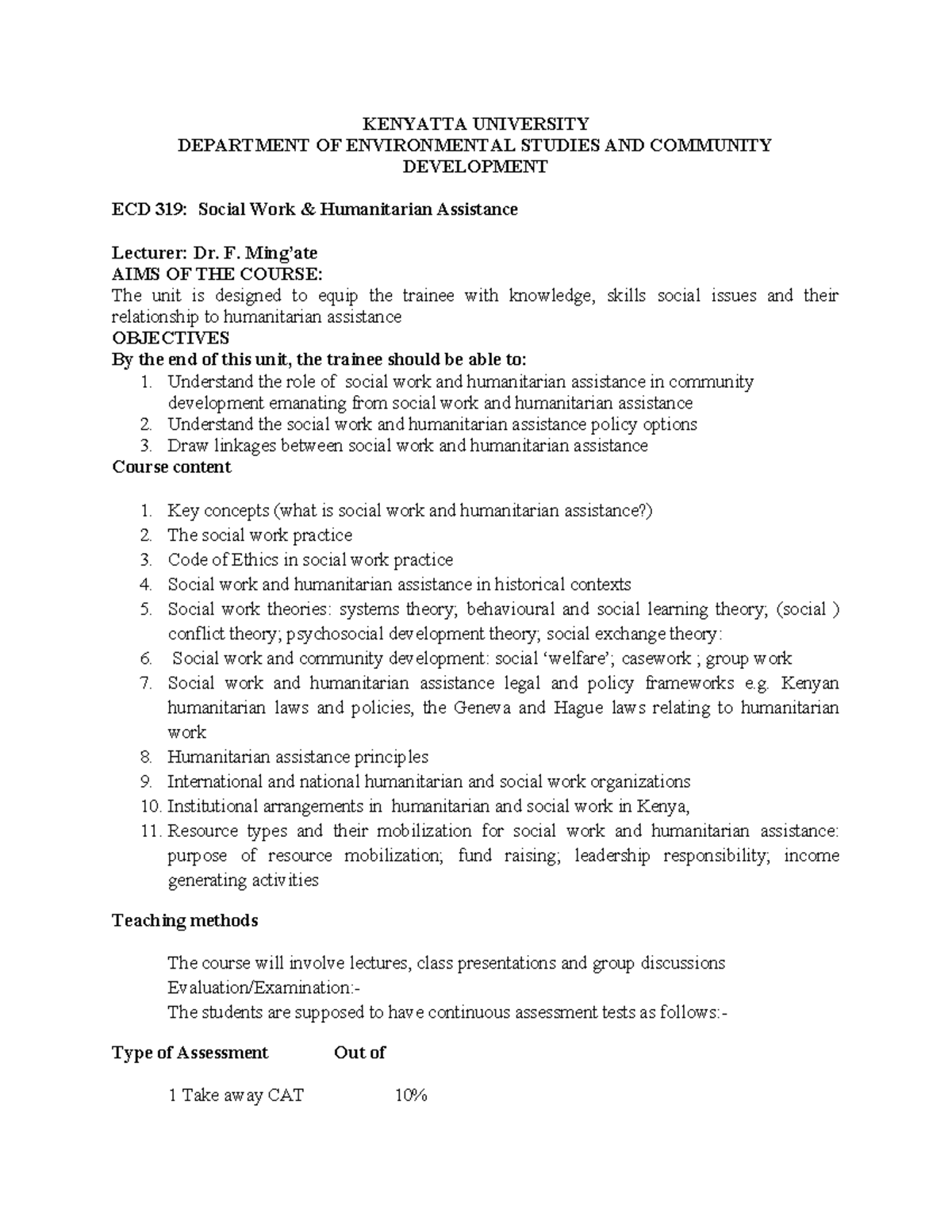 ECD 319 notes Social Work - KENYATTA UNIVERSITY DEPARTMENT OF ...