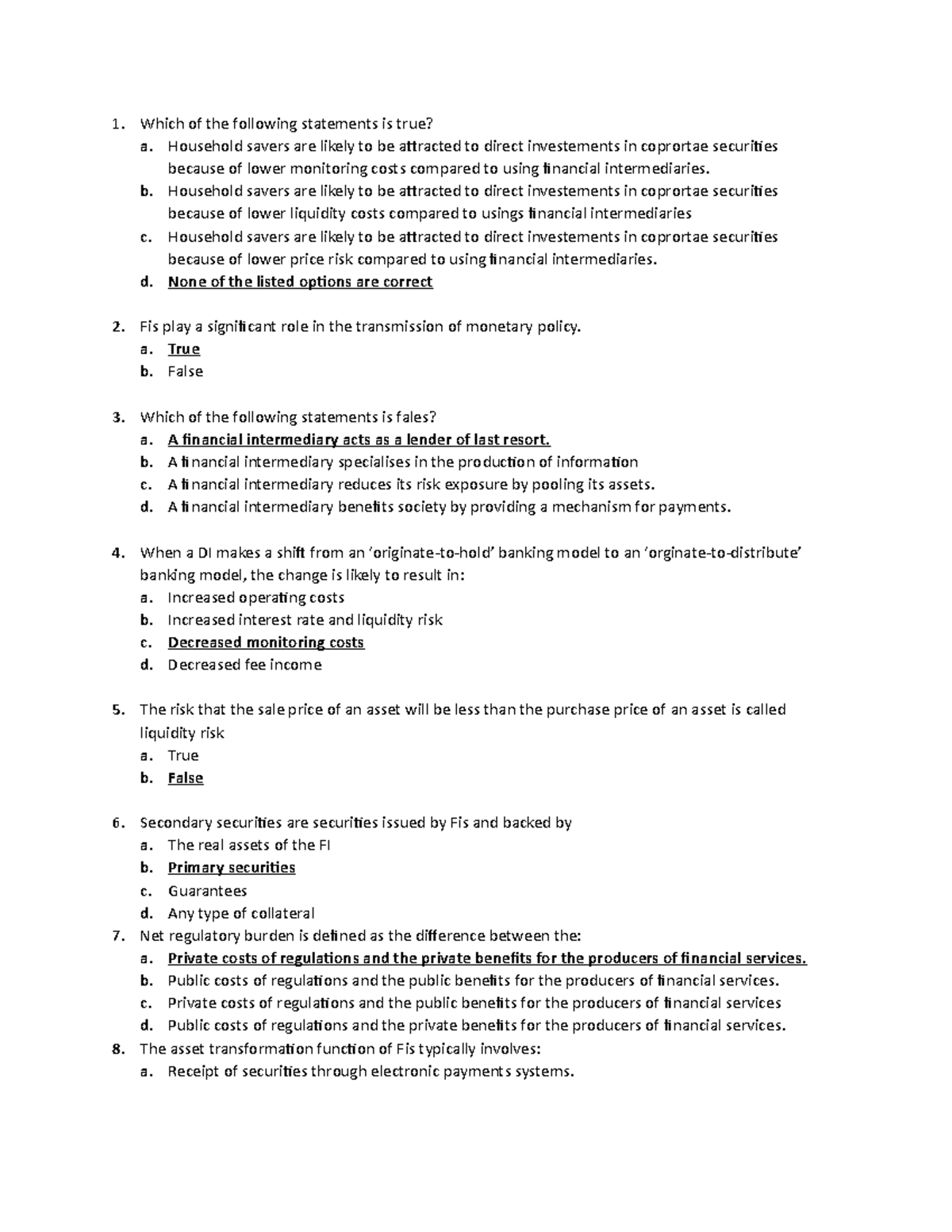 Quiz Bank for FIN 101 - Final Exam Questions and Answers - Studocu