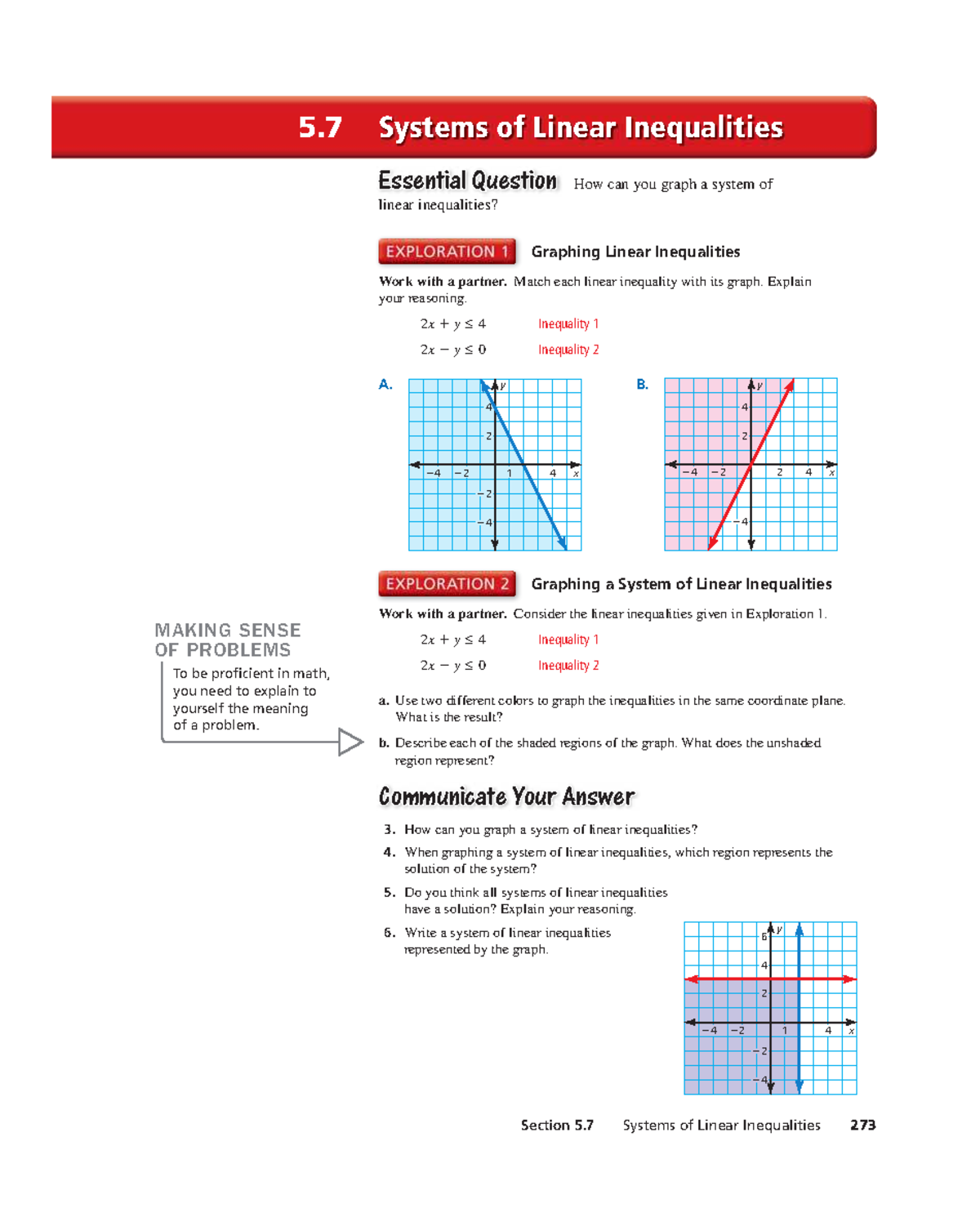5.7 Systems of Linear Inequalities: Graphing and Solutions - Studocu