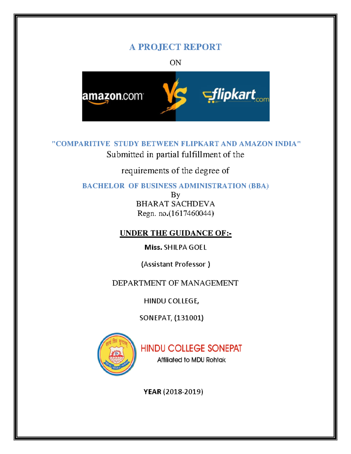 403035716 Project Report: Comparative Study of Flipkart vs Amazon - Studocu