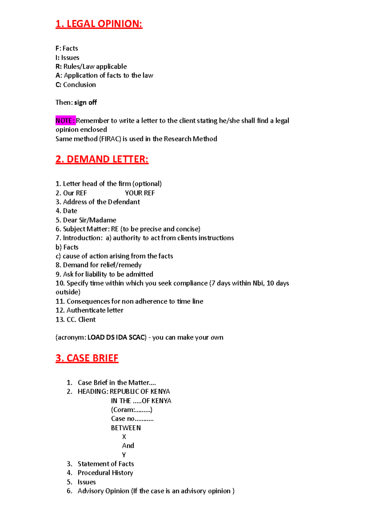 Legal Drafting Formats - Lecture Notes: FIRAC & Other Templates - Studocu
