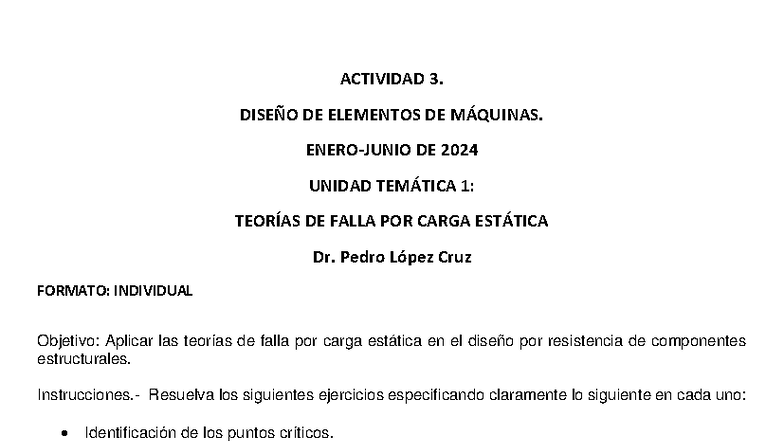 Actividad 03 Teorías De Falla Por Carga Estática Diseño De Elementos