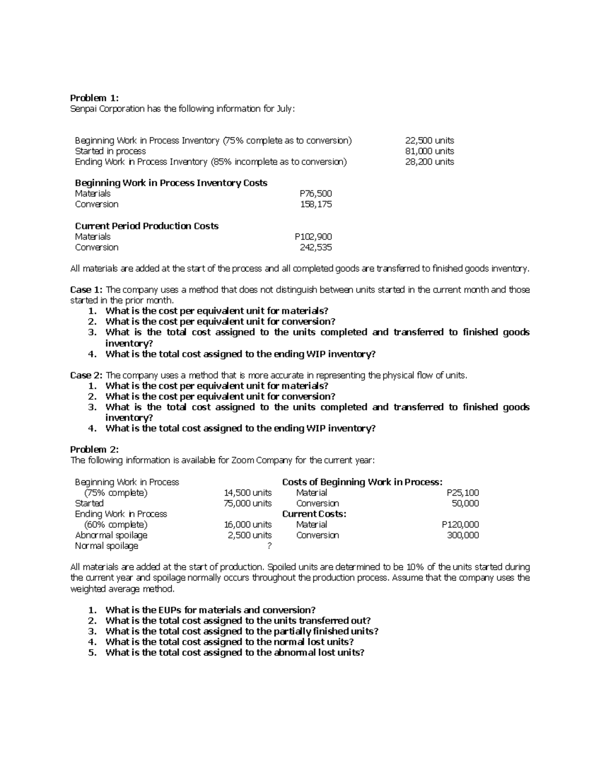 Process Costing Analysis for ABCC 101: Case Studies and Problem Sets ...