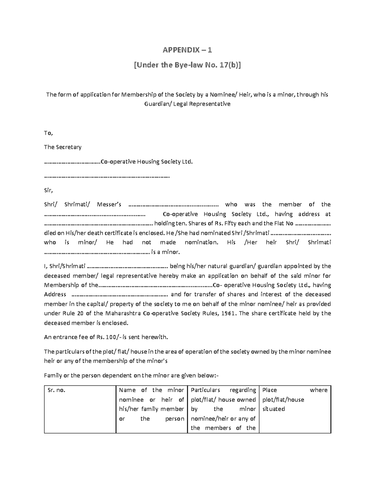 Appendix-1-Bye-Laws No - APPENDIX – 1 [Under the Bye-law No. 17(b)] The ...