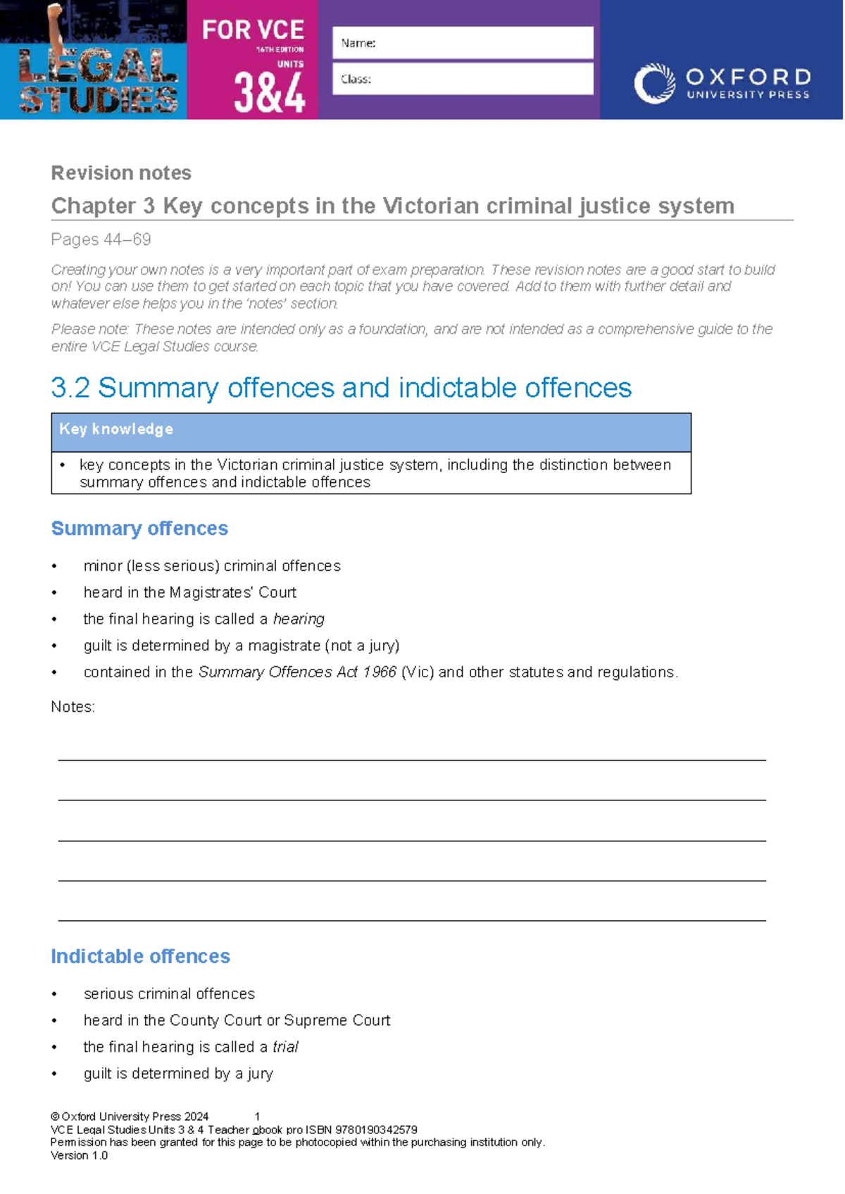 Legal 34 Chapter 3 Revision Notes: Key Concepts in Victorian Criminal ...