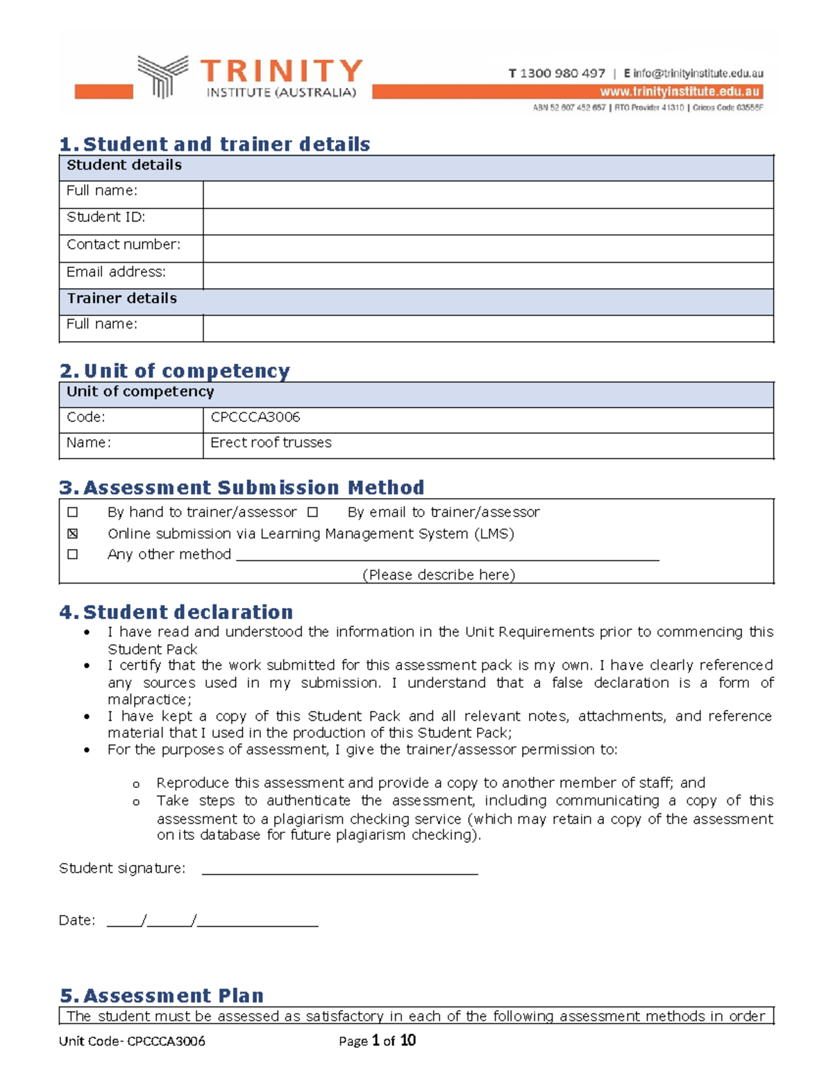 Cpccca 3006 assessment - theory AMB - 1. Student and trainer details ...