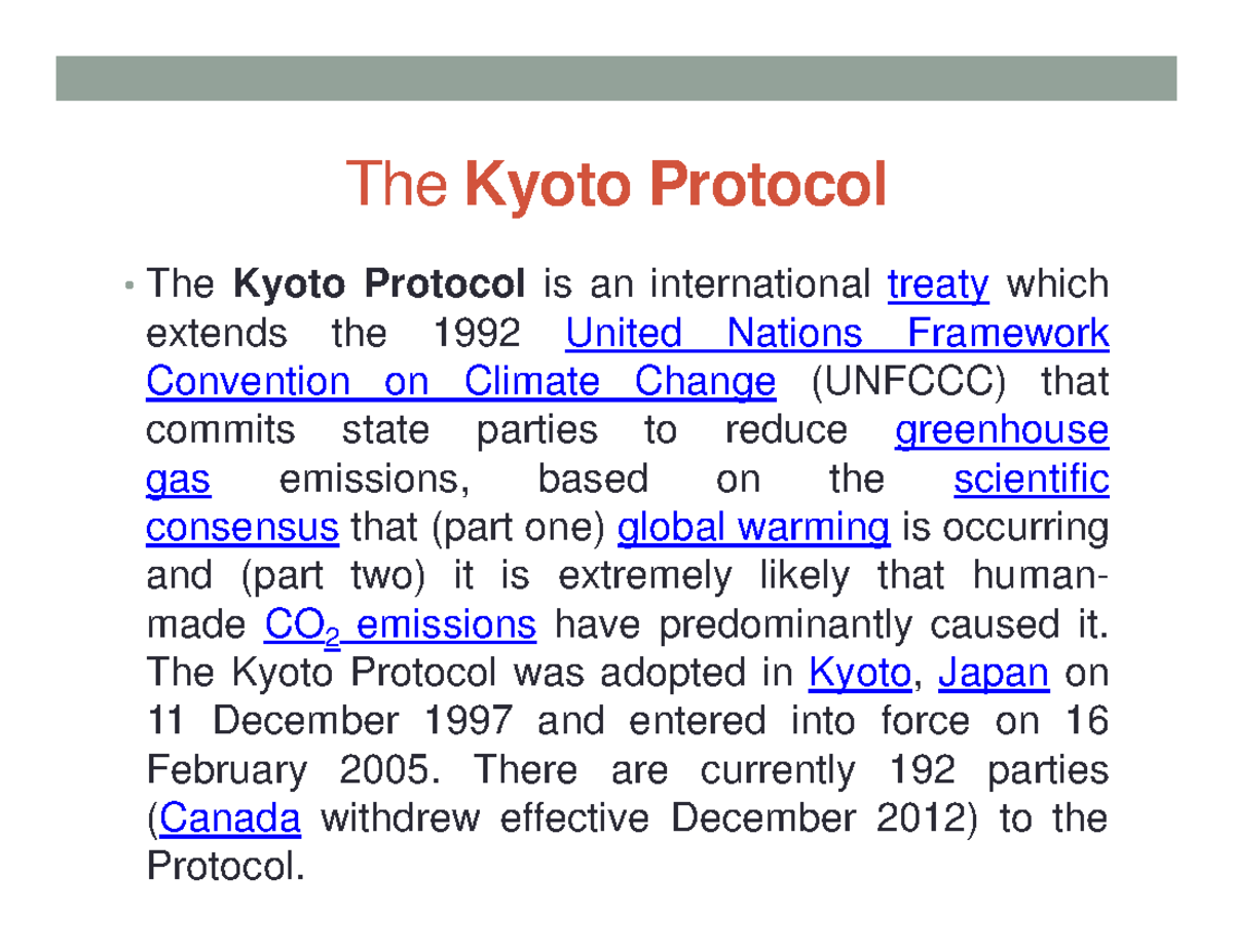 Kyoto Protocol Overview and Implications for Climate Change Policy ...