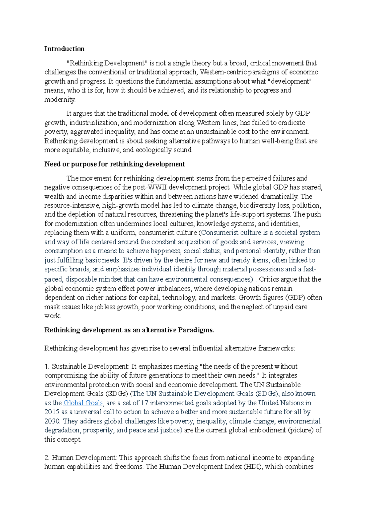 Rethinking Development: Introductory Notes on Alternative Paradigms ...