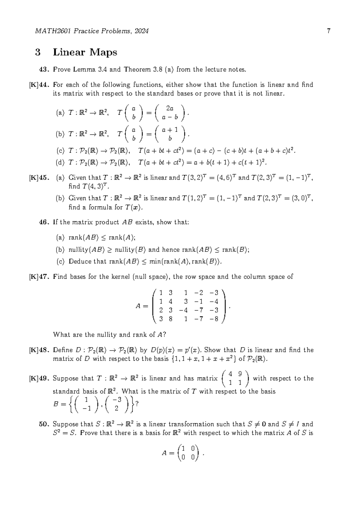 MATH2601-Practice Problems-Linear Maps and Transformations Notes - Studocu