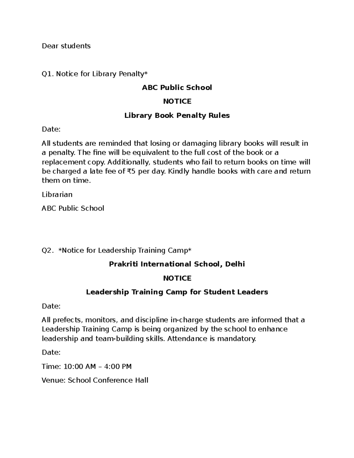 Notices and Letters: Writing Skills for Effective Communication - Studocu