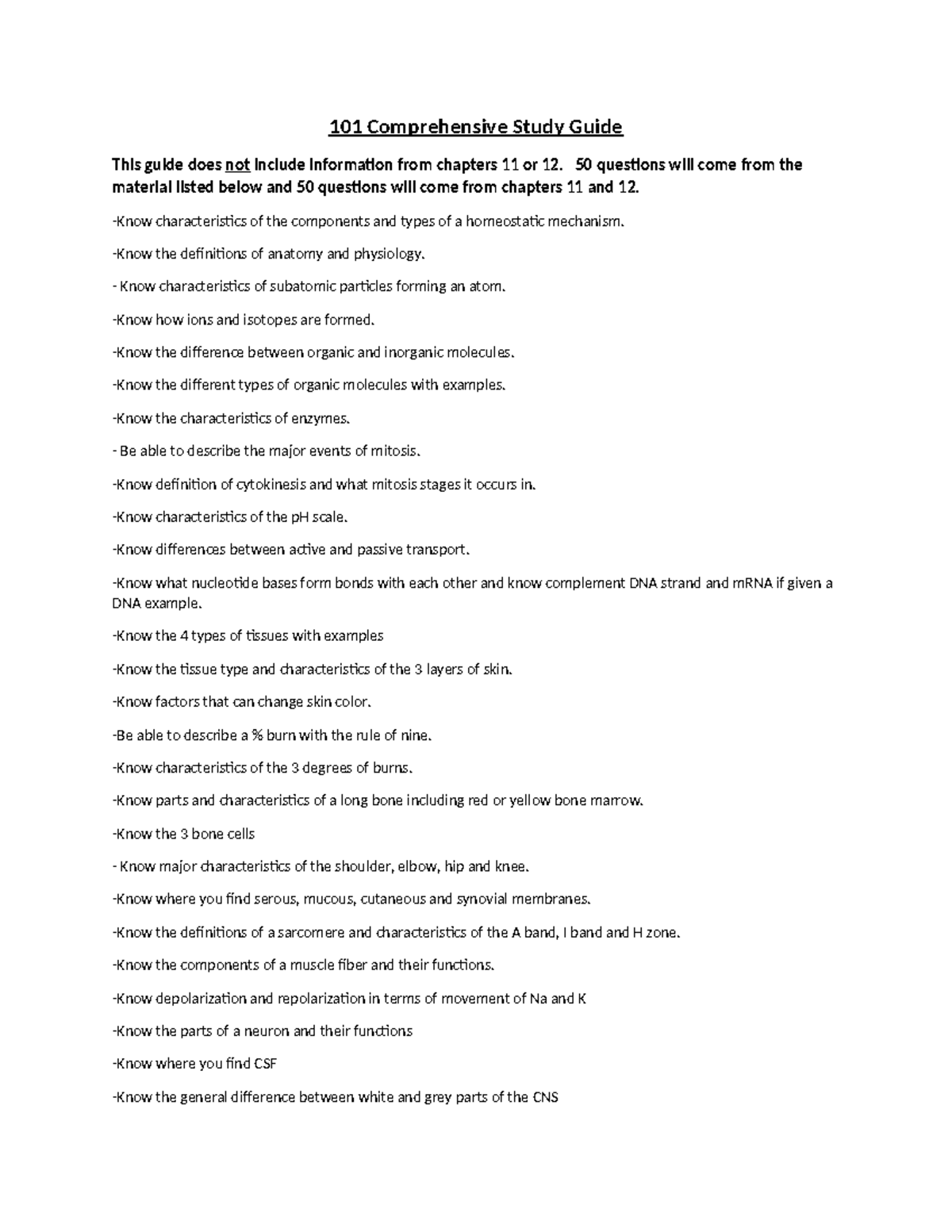 Comprehensive Study Guide for Anatomy & Physiology (BIO101) - Studocu