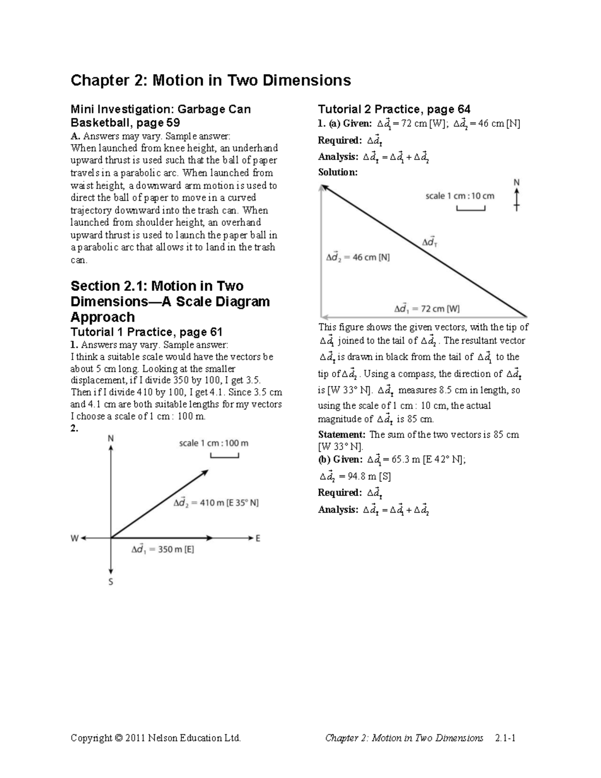 Chapter 2: Motion in Two Dimensions - Mini Investigation & Practice ...