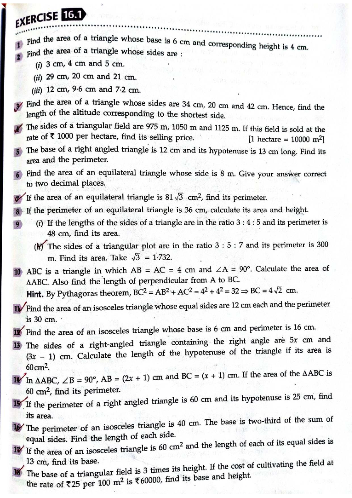Mensuration ICSE 01 - Important Triangle Area Problems - Studocu